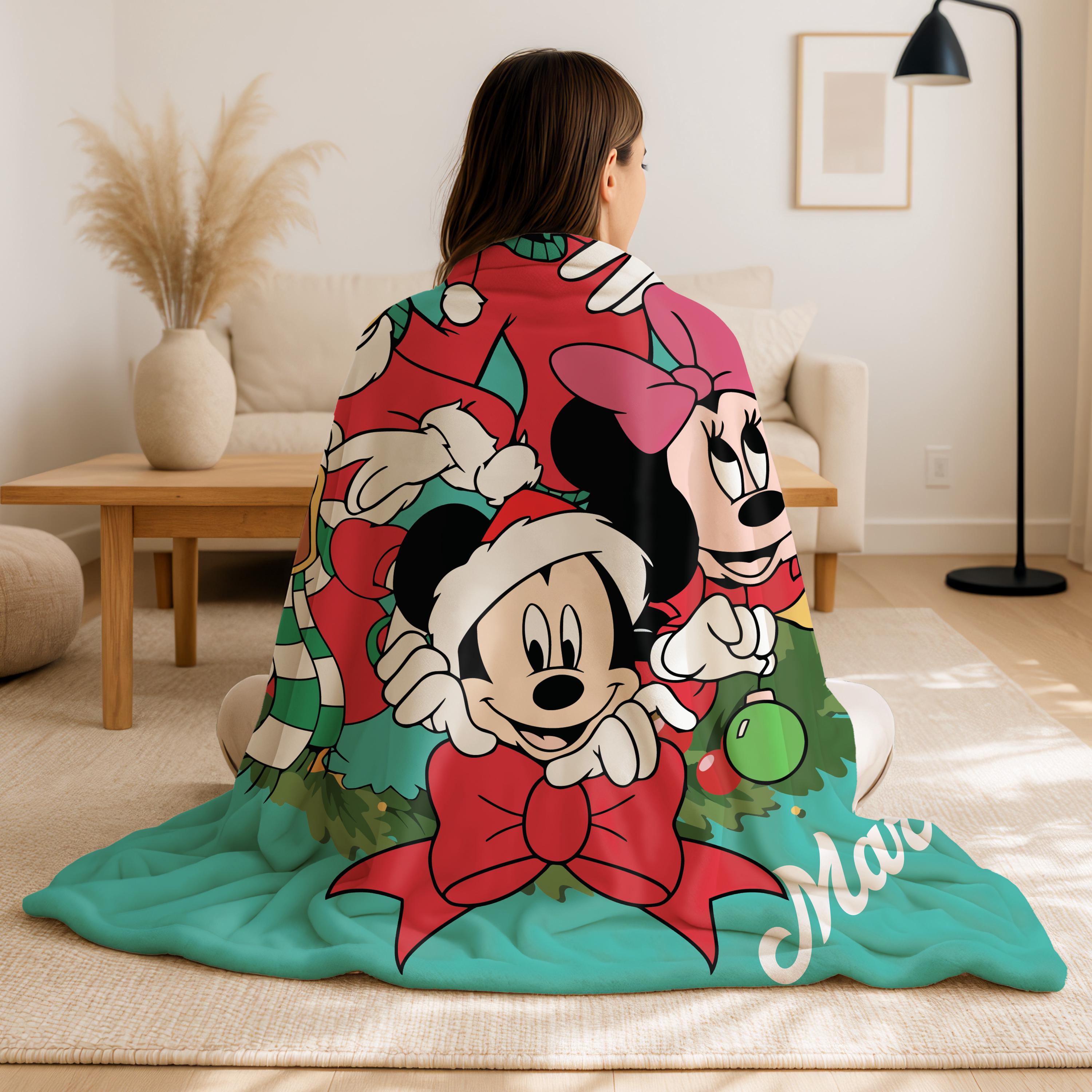 Personalized Name Mickey and Friends Santa Disney Christmas Blanket, Mickey's Very Merry Christmas Party Home Decor, Family Christmas Gifts