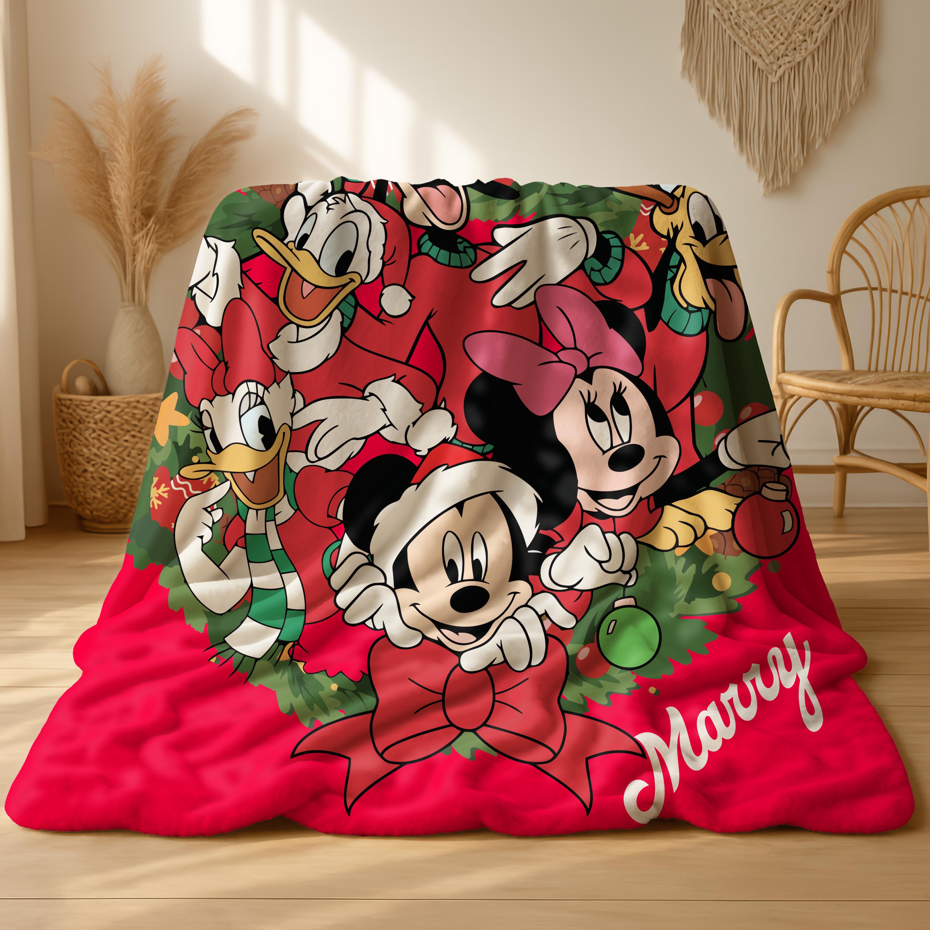 Personalized Name Mickey and Friends Santa Disney Christmas Blanket, Mickey's Very Merry Christmas Party Home Decor, Family Christmas Gifts