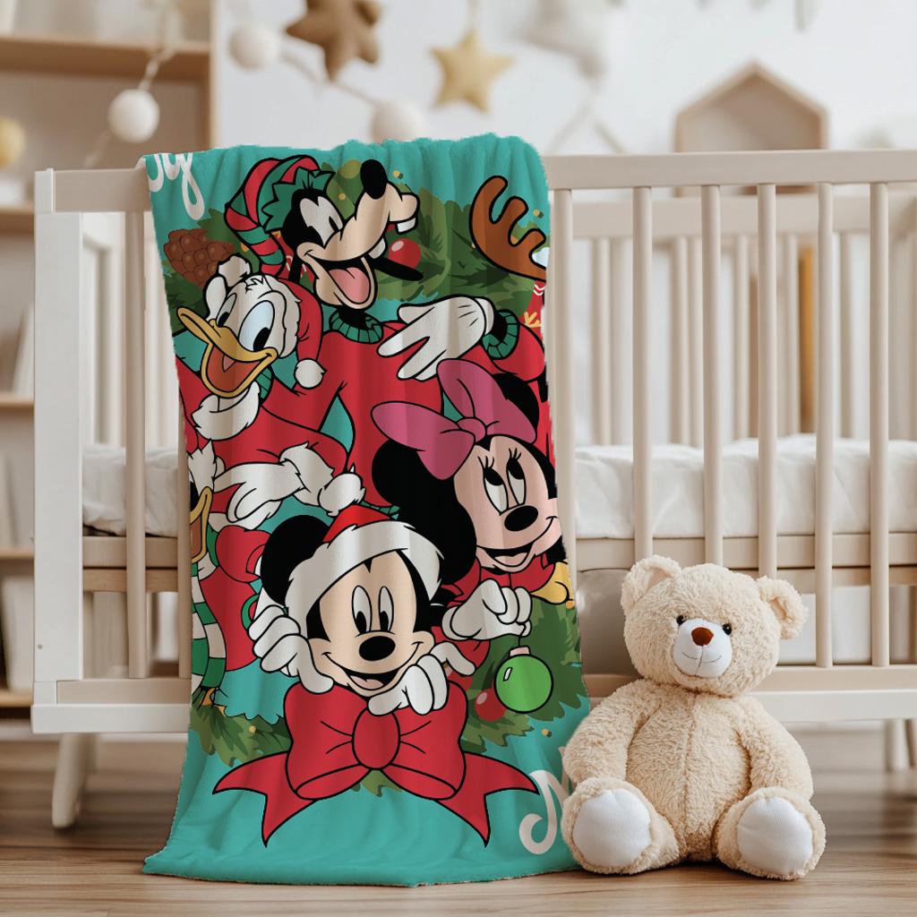 Personalized Name Mickey and Friends Santa Disney Christmas Blanket, Mickey's Very Merry Christmas Party Home Decor, Family Christmas Gifts