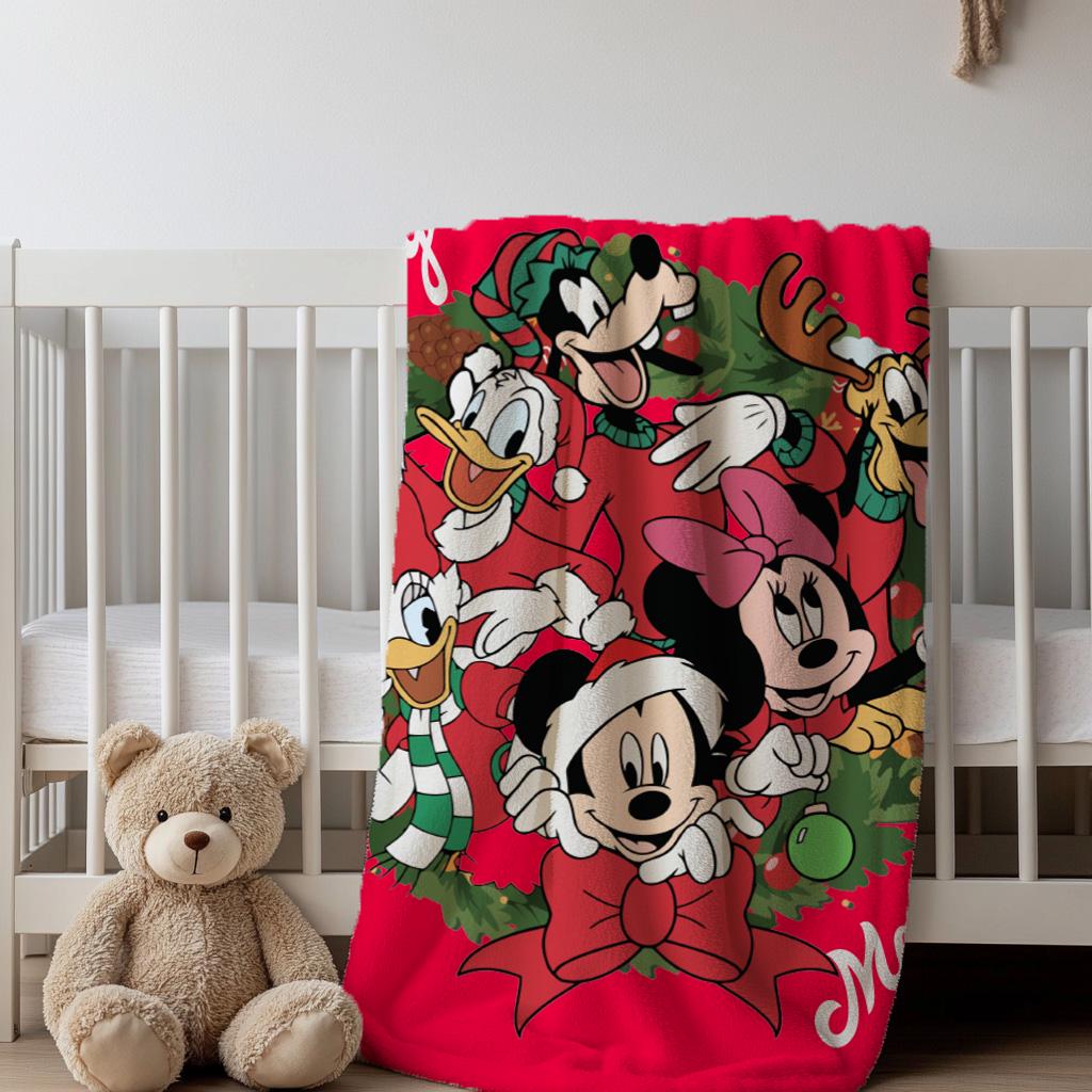 Personalized Name Mickey and Friends Santa Disney Christmas Blanket, Mickey's Very Merry Christmas Party Home Decor, Family Christmas Gifts