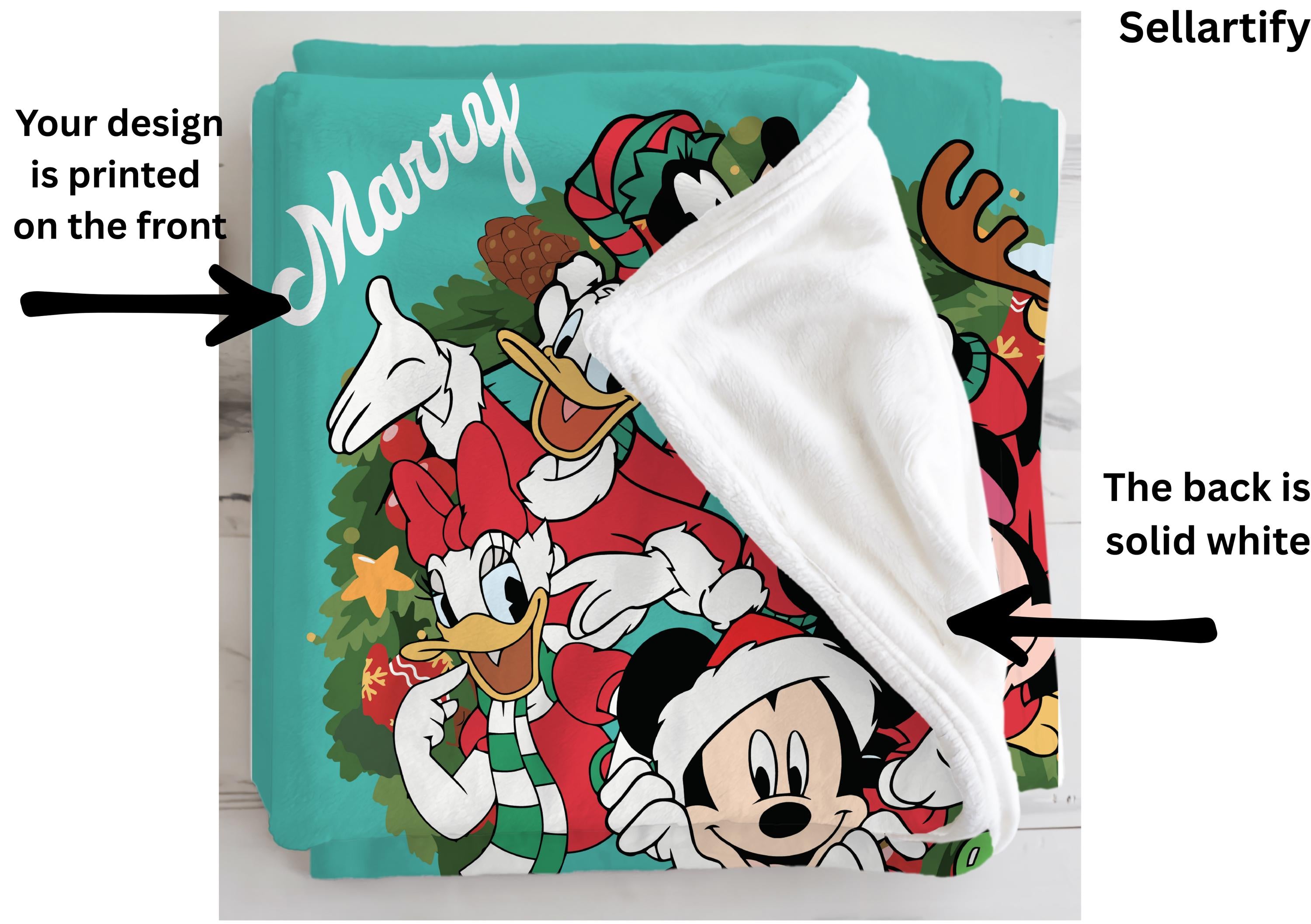 Personalized Name Mickey and Friends Santa Disney Christmas Blanket, Mickey's Very Merry Christmas Party Home Decor, Family Christmas Gifts
