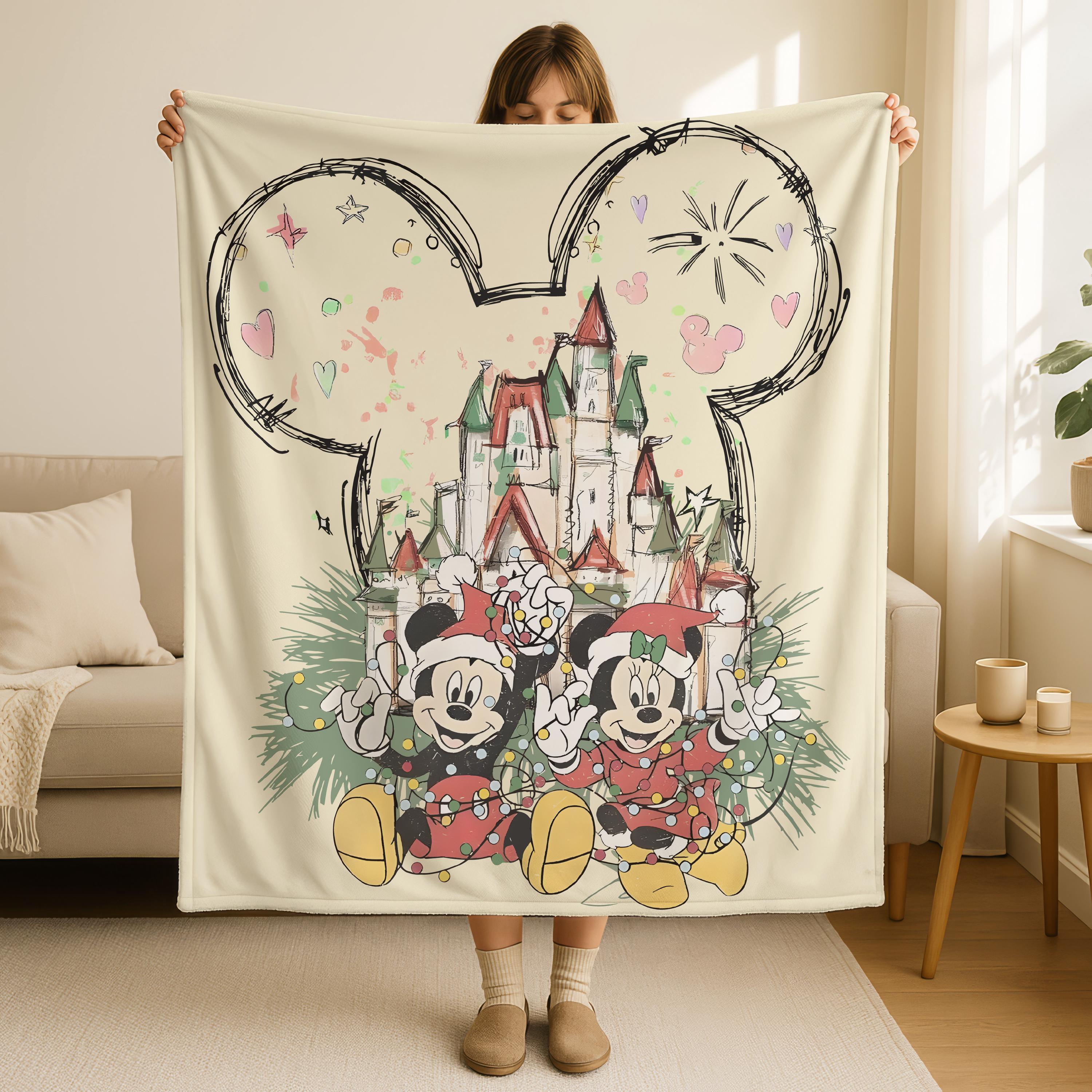 Mickey And Minnie Throw Blanket, Mickey Mouse And Minnie Couple Blanket, Romantic Disneyland Blanket, Cute Mickey Minnie Throw Blanket Gifts
