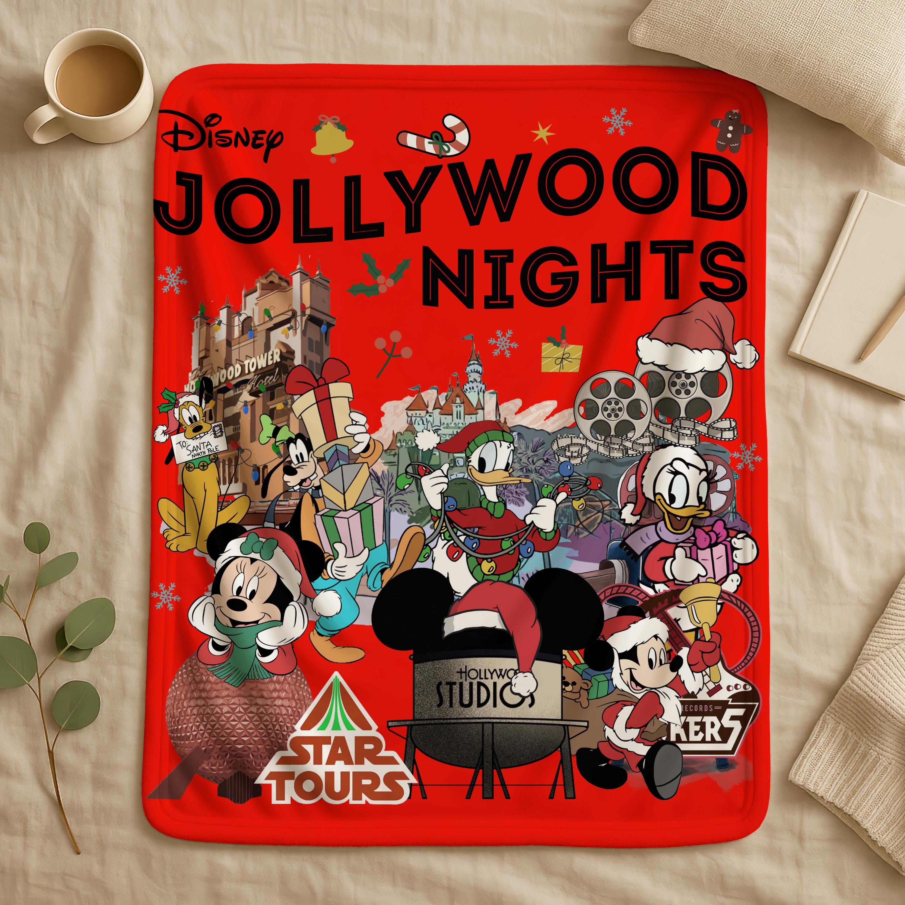 Jollywood Nights Mickey and Friends Blanket,Cozy Family Blanket, Disney Vacation Gift, Home Decor Blanket,Christmas Movie Watching Blanket