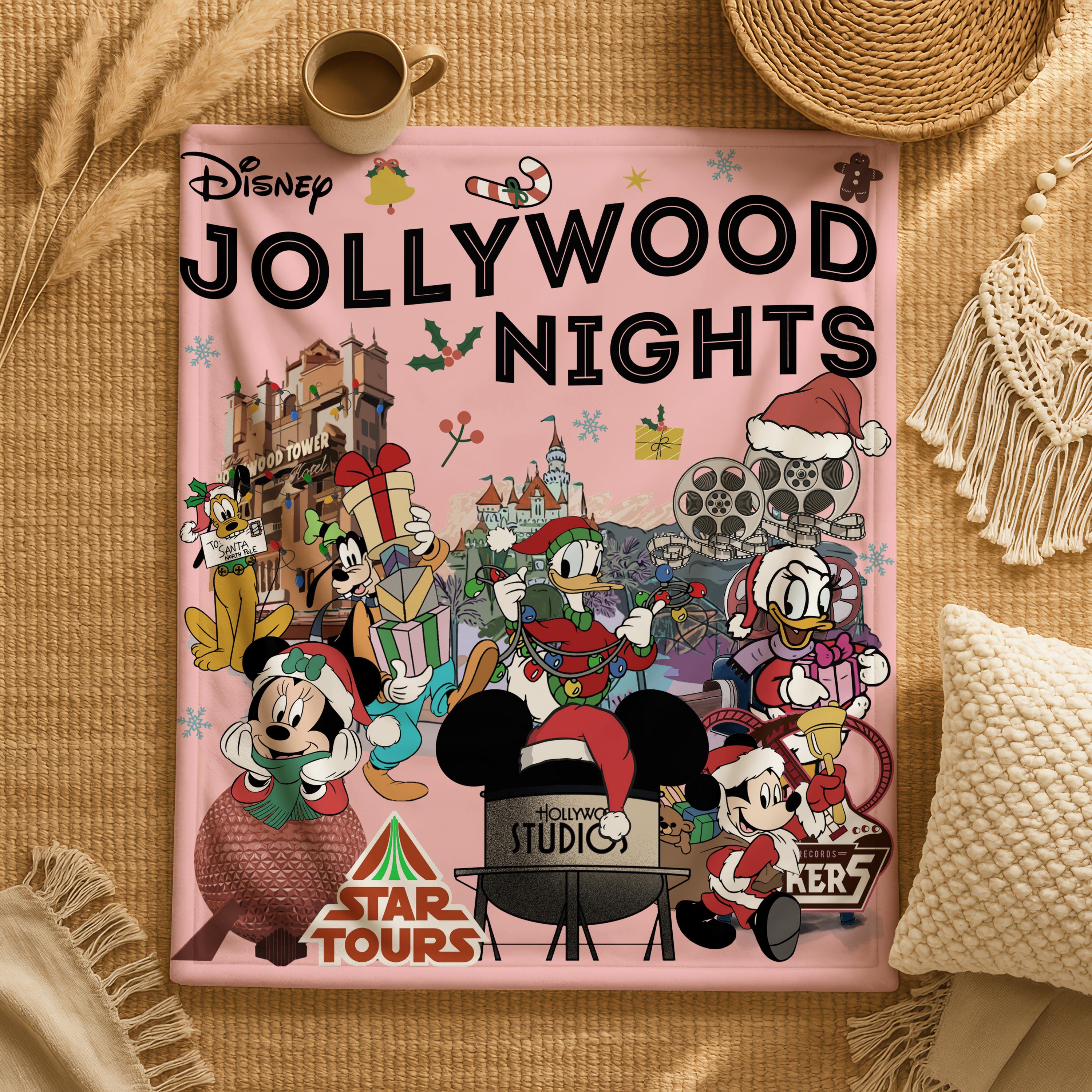 Jollywood Nights Mickey and Friends Blanket,Cozy Family Blanket, Disney Vacation Gift, Home Decor Blanket,Christmas Movie Watching Blanket
