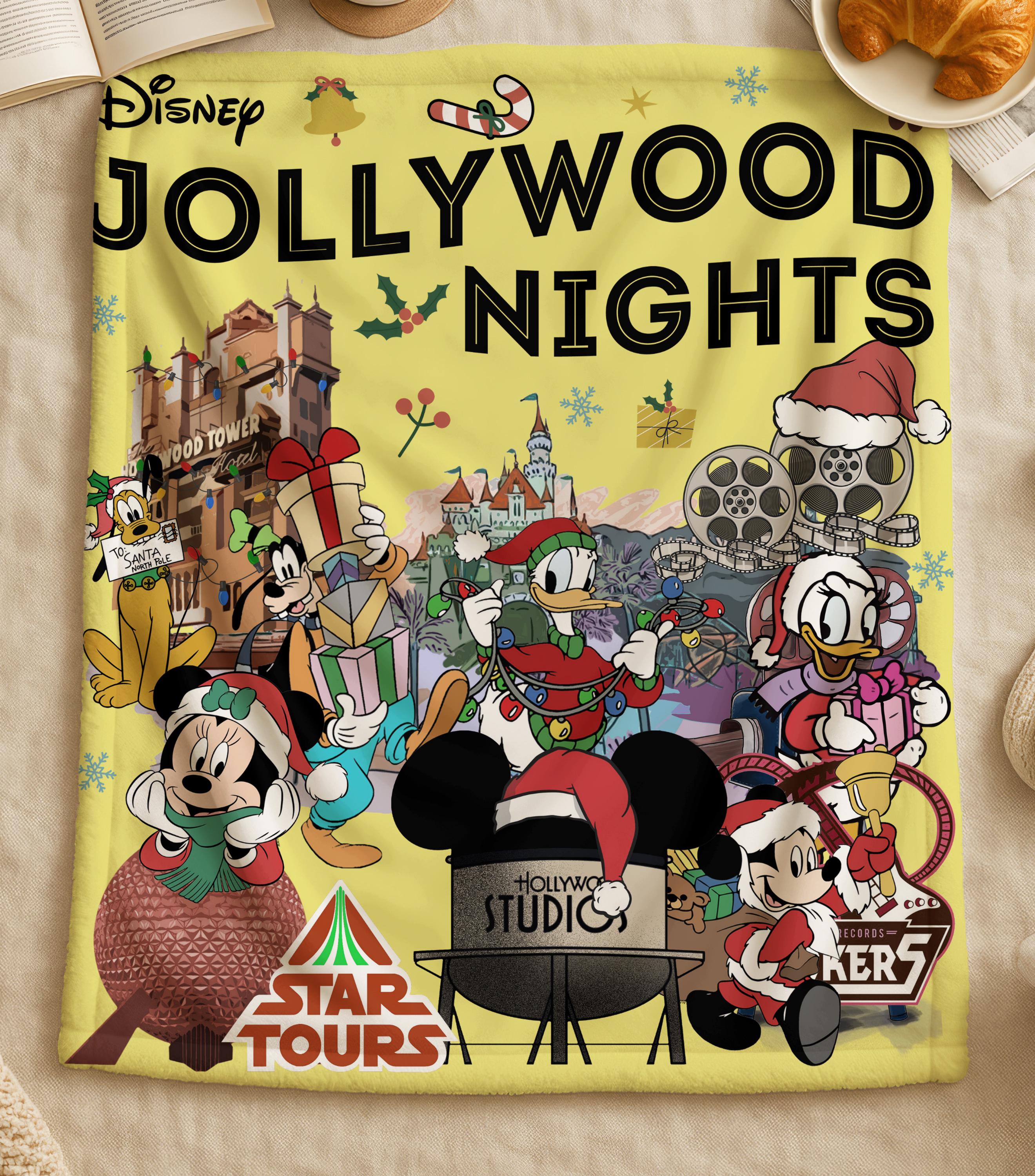 Jollywood Nights Mickey and Friends Blanket,Cozy Family Blanket, Disney Vacation Gift, Home Decor Blanket,Christmas Movie Watching Blanket