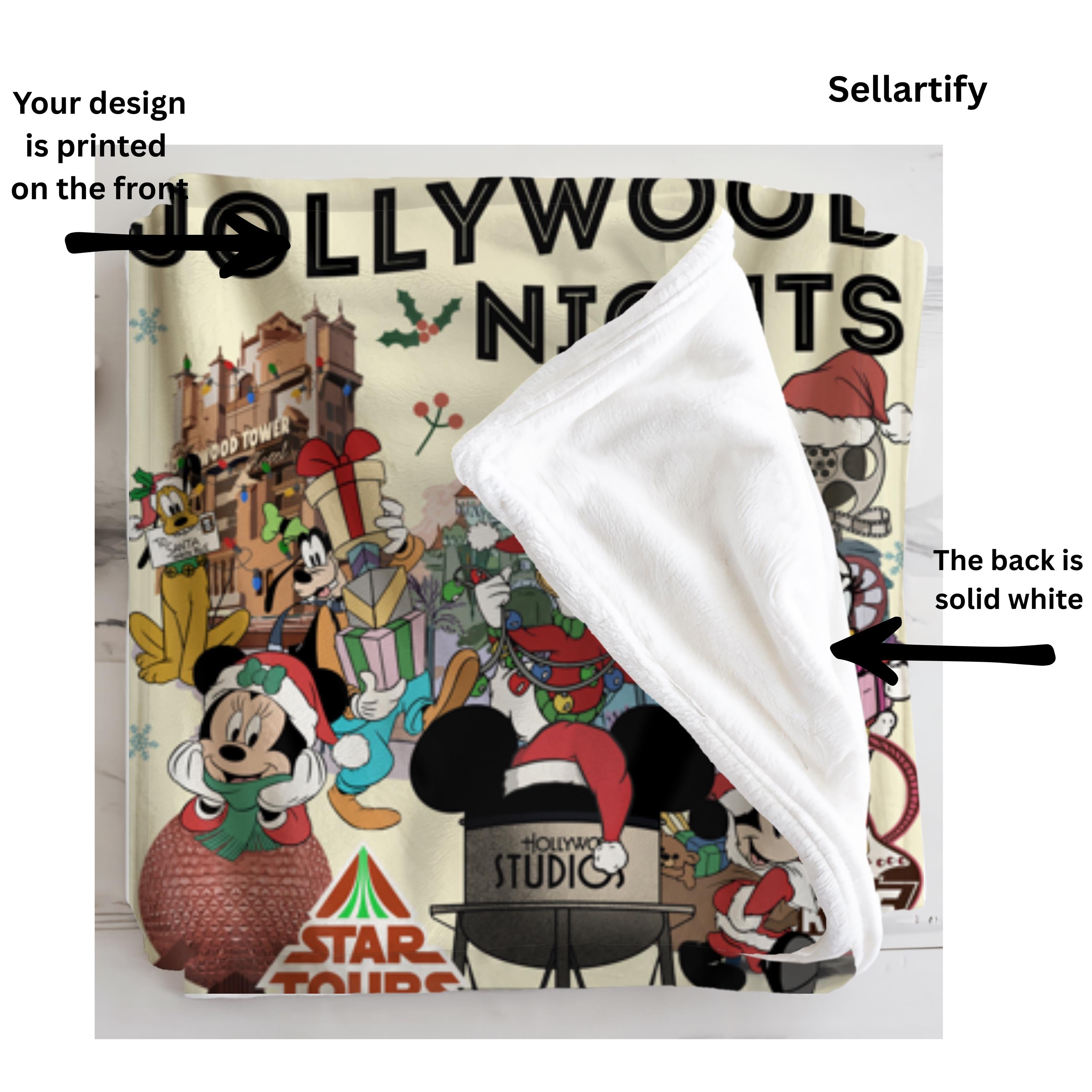Jollywood Nights Mickey and Friends Blanket,Cozy Family Blanket, Disney Vacation Gift, Home Decor Blanket,Christmas Movie Watching Blanket