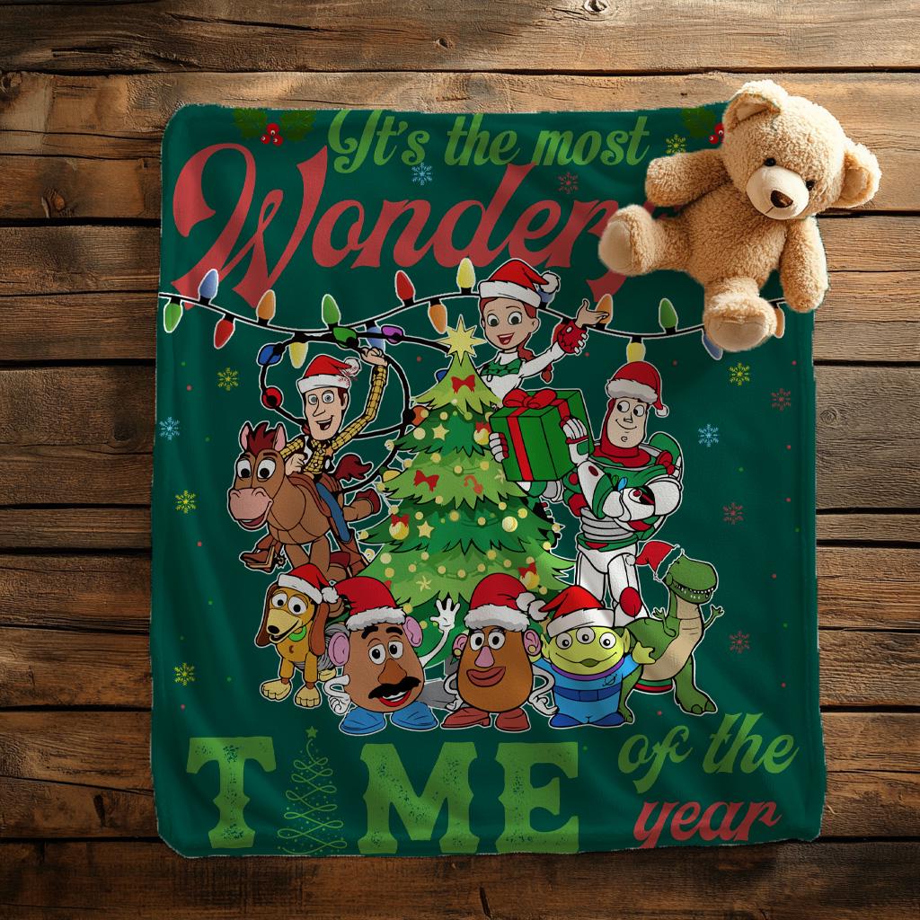 Christmas Toy Friends Blanket,Its the Most Wonderful Time Christmas Blanket,Elegant Holiday Gift,Christmas Tree and Lights Throw Blanket