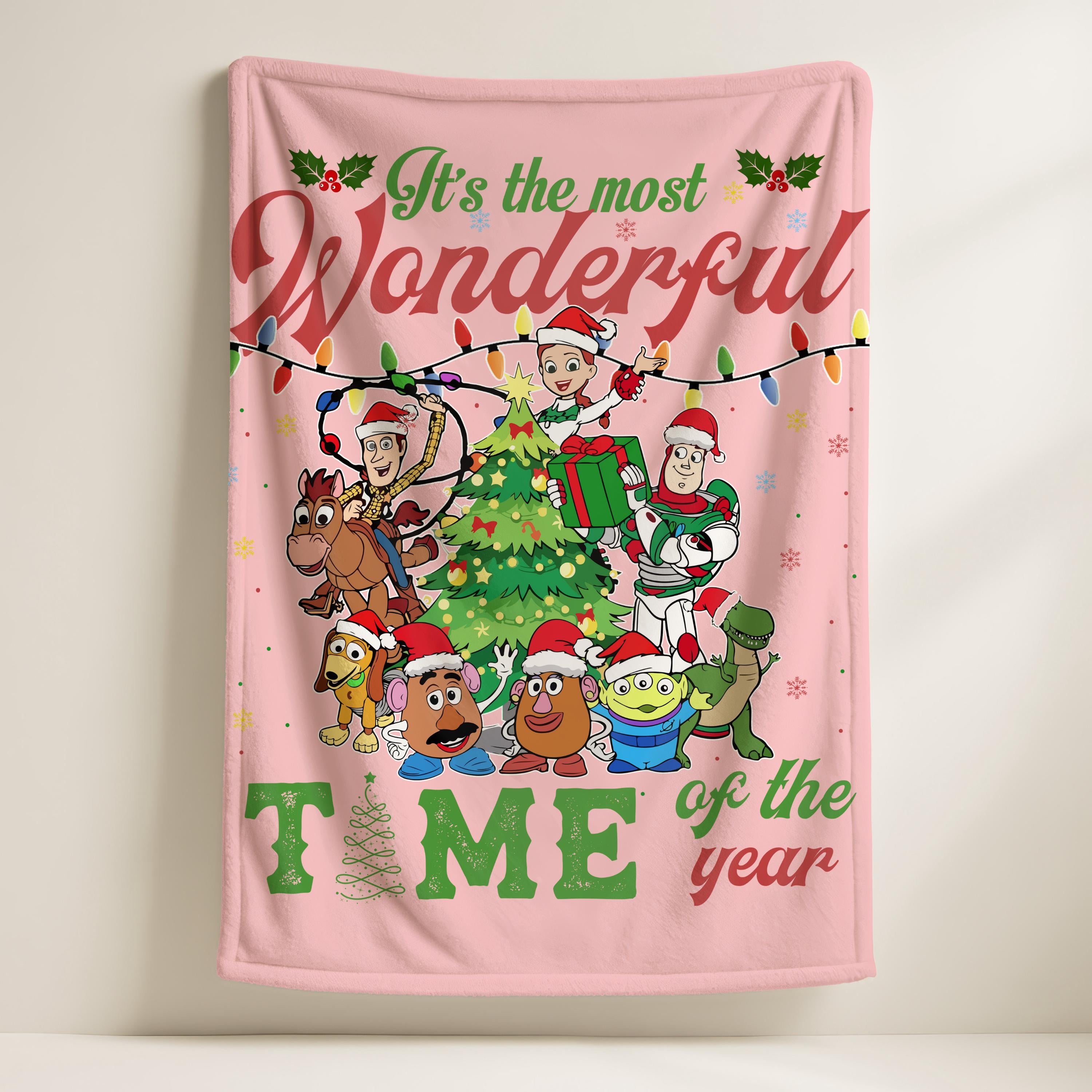 Christmas Toy Friends Blanket,Its the Most Wonderful Time Christmas Blanket,Elegant Holiday Gift,Christmas Tree and Lights Throw Blanket