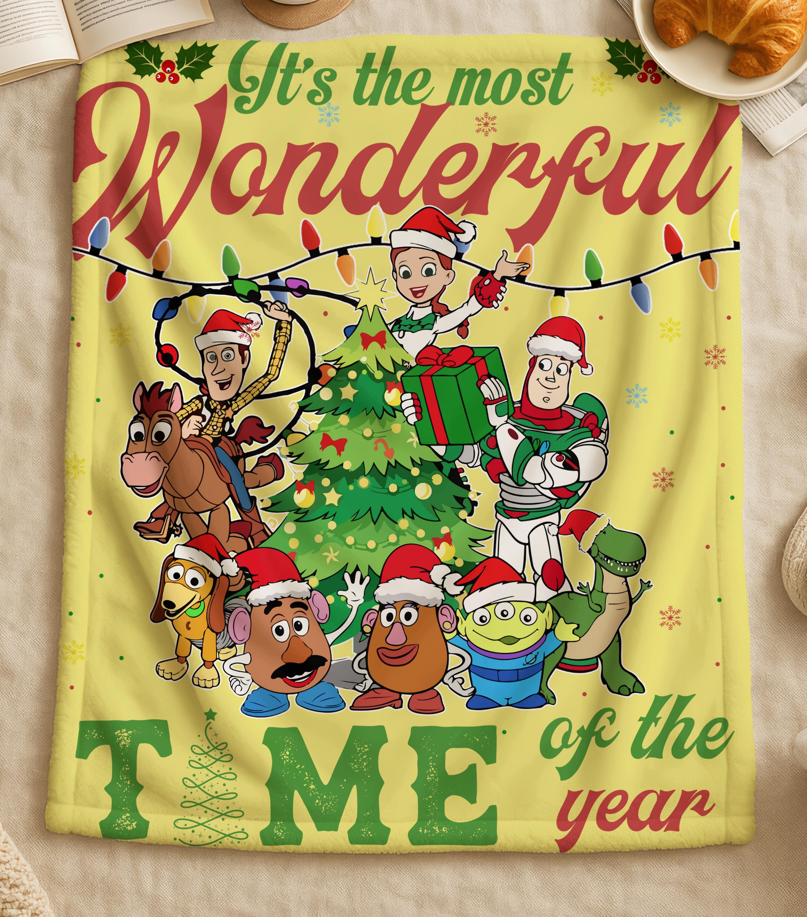 Christmas Toy Friends Blanket,Its the Most Wonderful Time Christmas Blanket,Elegant Holiday Gift,Christmas Tree and Lights Throw Blanket