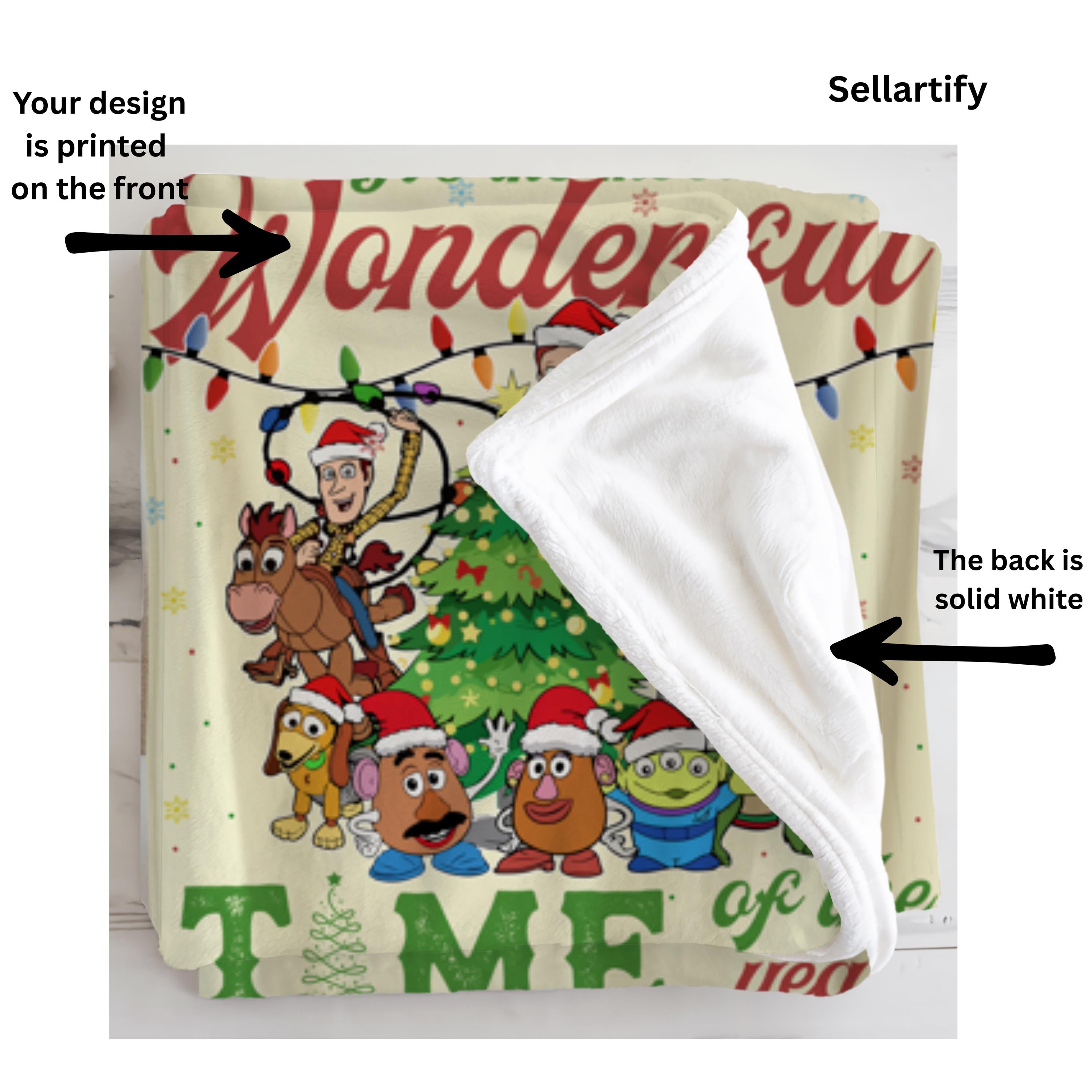 Christmas Toy Friends Blanket,Its the Most Wonderful Time Christmas Blanket,Elegant Holiday Gift,Christmas Tree and Lights Throw Blanket