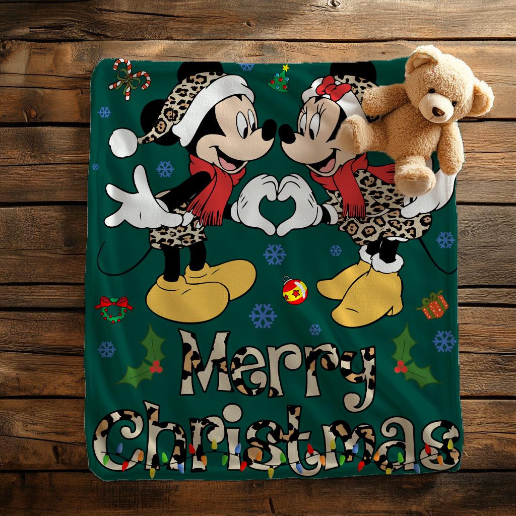 Disney Mickey Minnie Merry Christmas Blanket, Custom Couple Christmas Mickey & Minnie Fleece Blanket, Mickey Blanket,Disney Holiday Decor