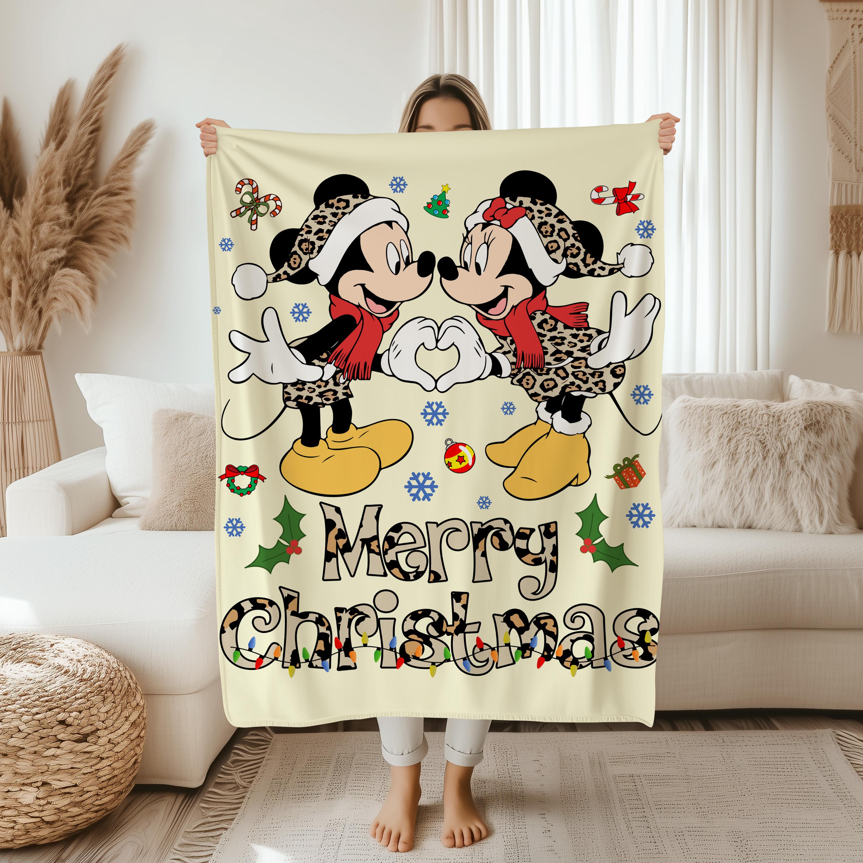 Disney Mickey Minnie Merry Christmas Blanket, Custom Couple Christmas Mickey & Minnie Fleece Blanket, Mickey Blanket,Disney Holiday Decor