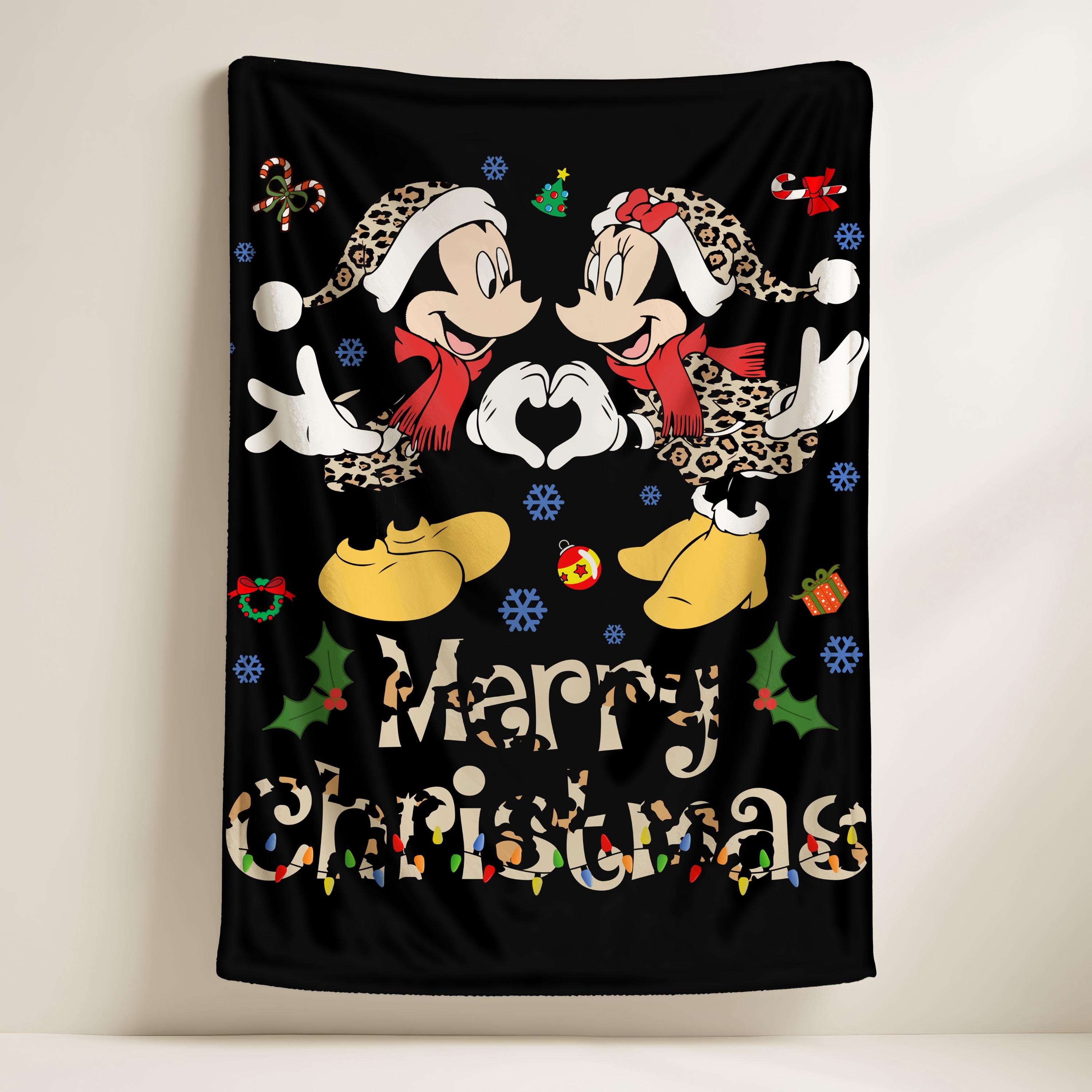 Disney Mickey Minnie Merry Christmas Blanket, Custom Couple Christmas Mickey & Minnie Fleece Blanket, Mickey Blanket,Disney Holiday Decor
