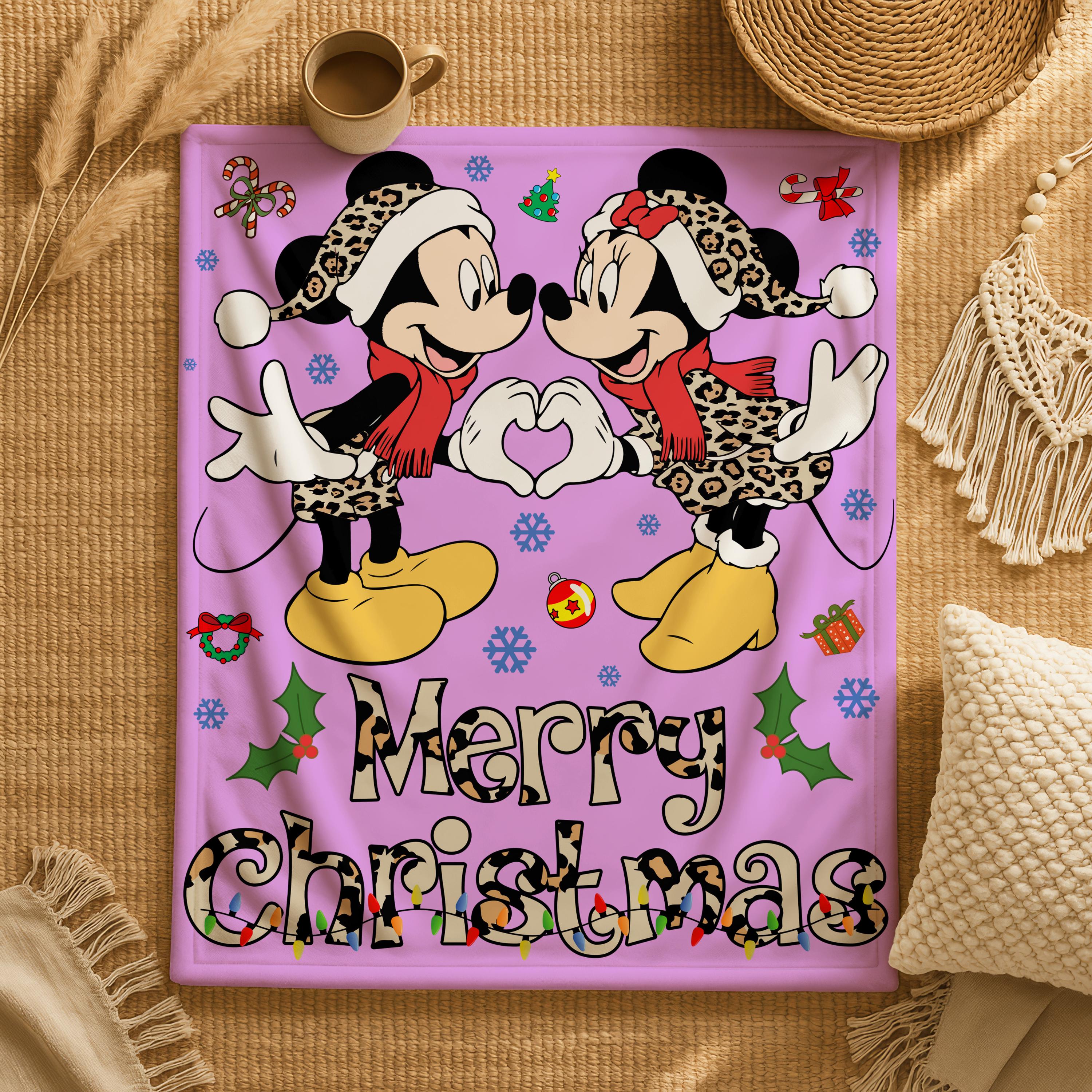 Disney Mickey Minnie Merry Christmas Blanket, Custom Couple Christmas Mickey & Minnie Fleece Blanket, Mickey Blanket,Disney Holiday Decor