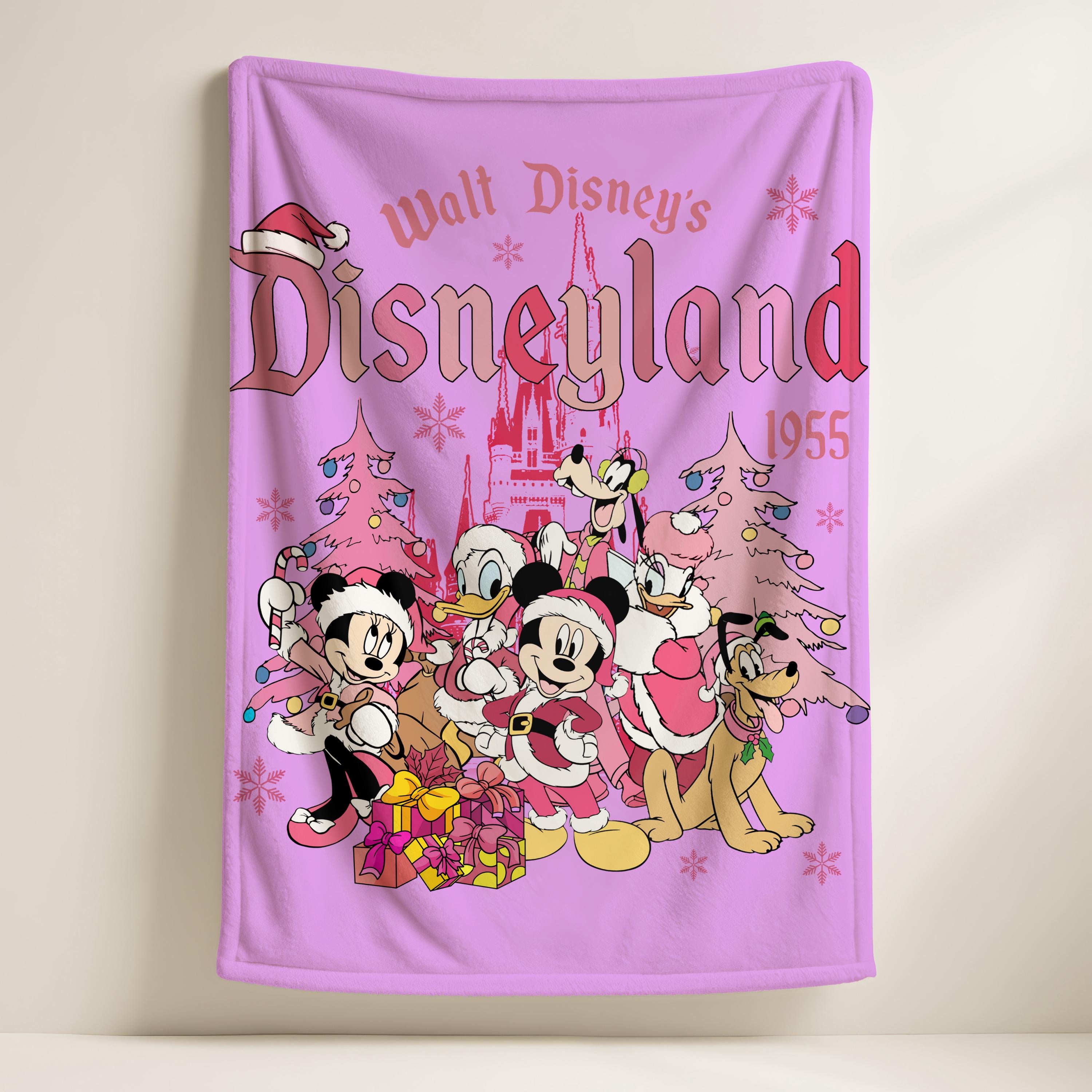 Disneyland Christmas Mickey and Friends Blanlet,Pink Mickey Xmas Throw Blanket,Magic Kingdom Blanket,Disney Birthday Girl,Disneyland Blanket