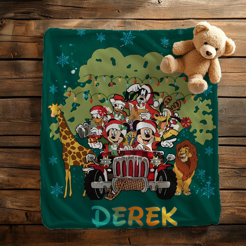 Custom Name Animal Kingdom Blanket,Disney Safari Mode Throw,Mickey & Friends Christmas Gift,Disney Christmas Gift,Kids Nursery Blanket Gift