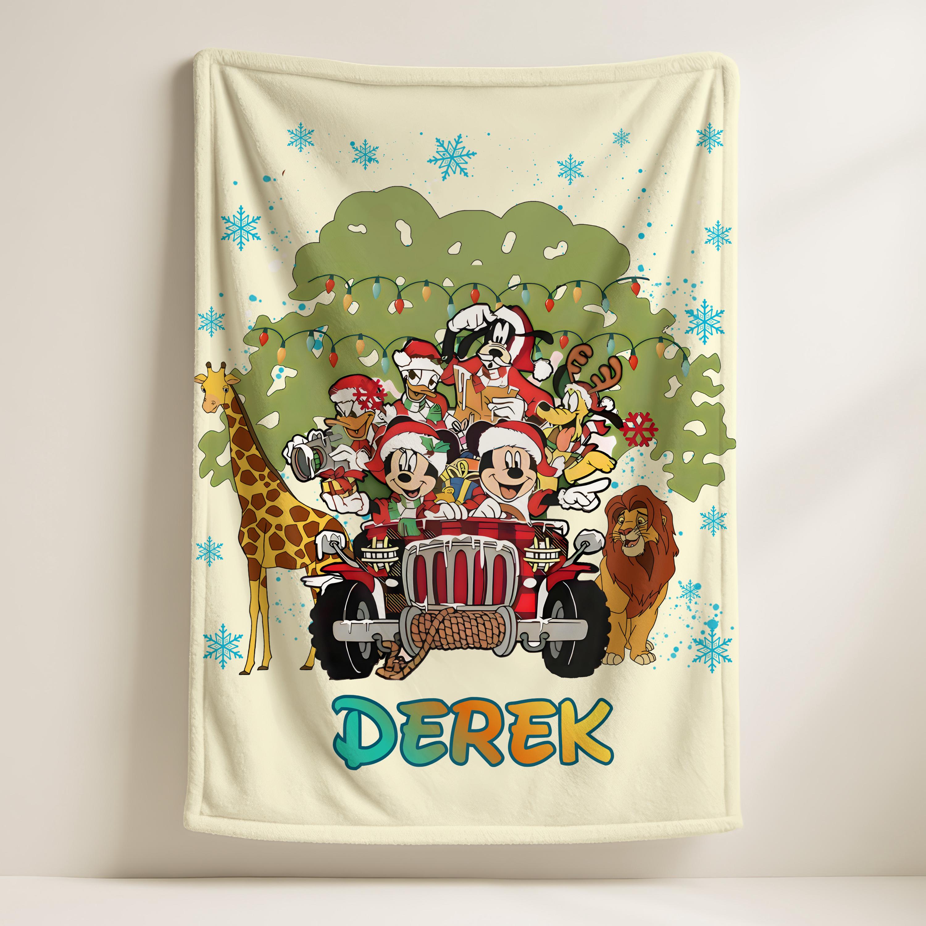 Custom Name Animal Kingdom Blanket,Disney Safari Mode Throw,Mickey & Friends Christmas Gift,Disney Christmas Gift,Kids Nursery Blanket Gift