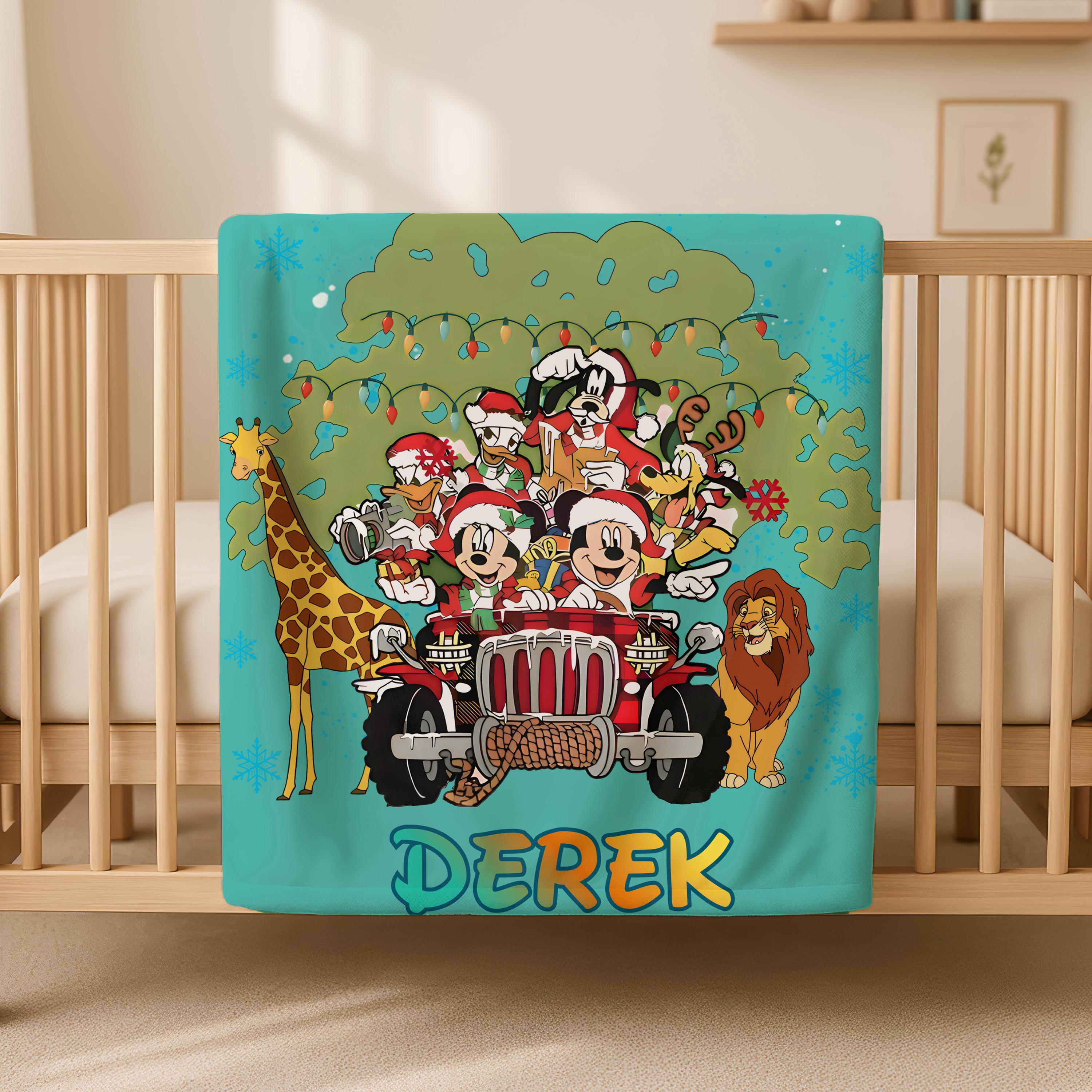 Custom Name Animal Kingdom Blanket,Disney Safari Mode Throw,Mickey & Friends Christmas Gift,Disney Christmas Gift,Kids Nursery Blanket Gift