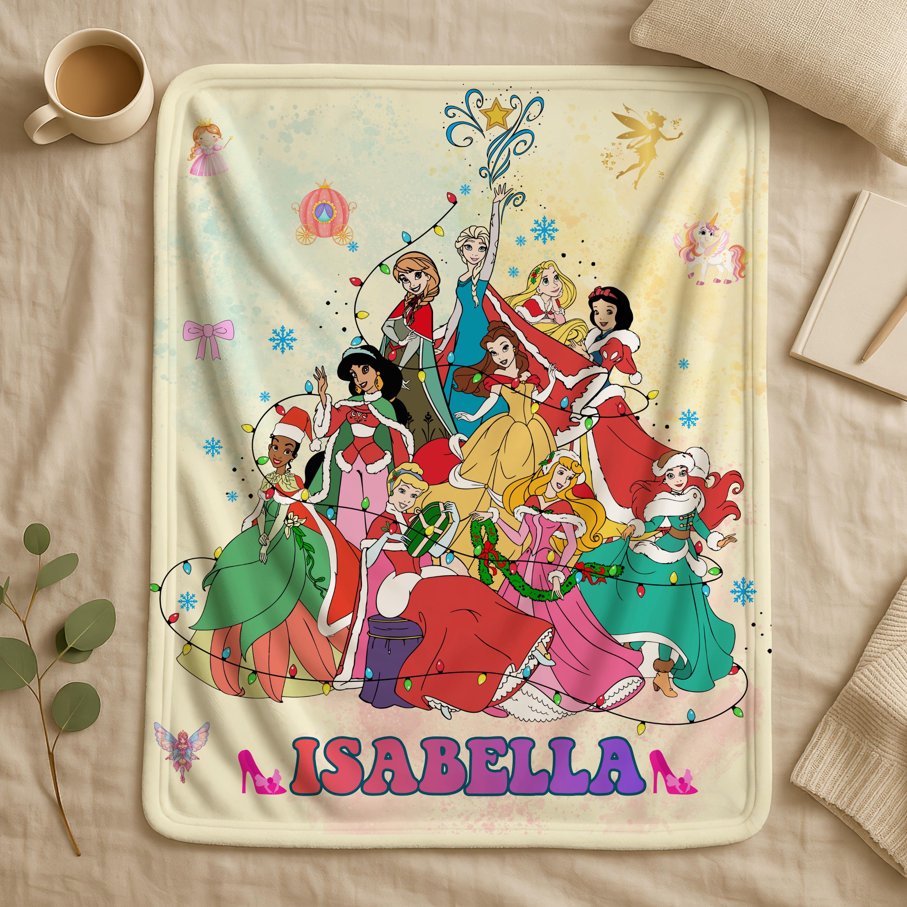 Personalized Disney Princess Blanket,Custom Name Disney Princess Blanket,Gift for Daughter,Castle Disney Princess Throw,Castle Bedroom Decor