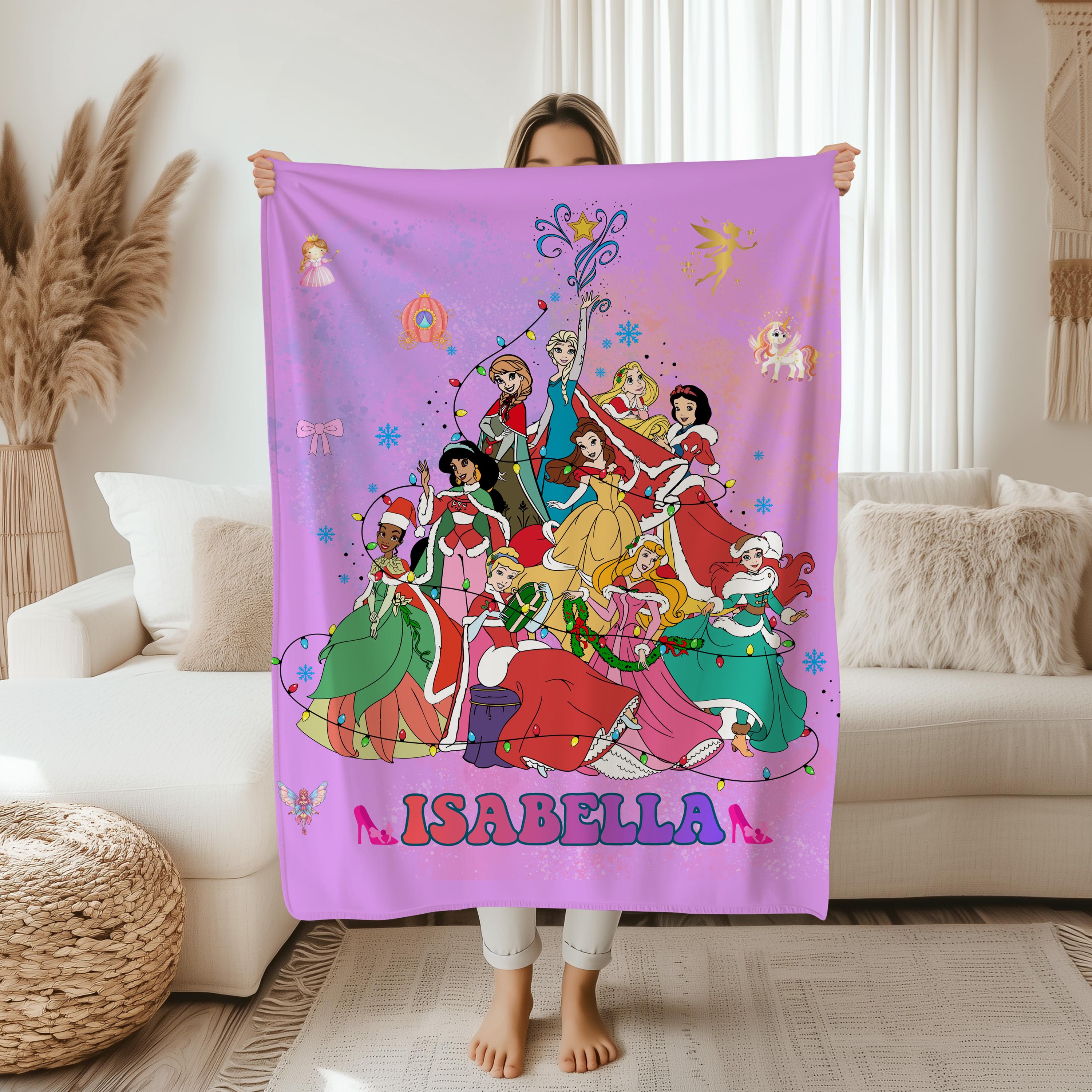 Personalized Disney Princess Blanket,Custom Name Disney Princess Blanket,Gift for Daughter,Castle Disney Princess Throw,Castle Bedroom Decor