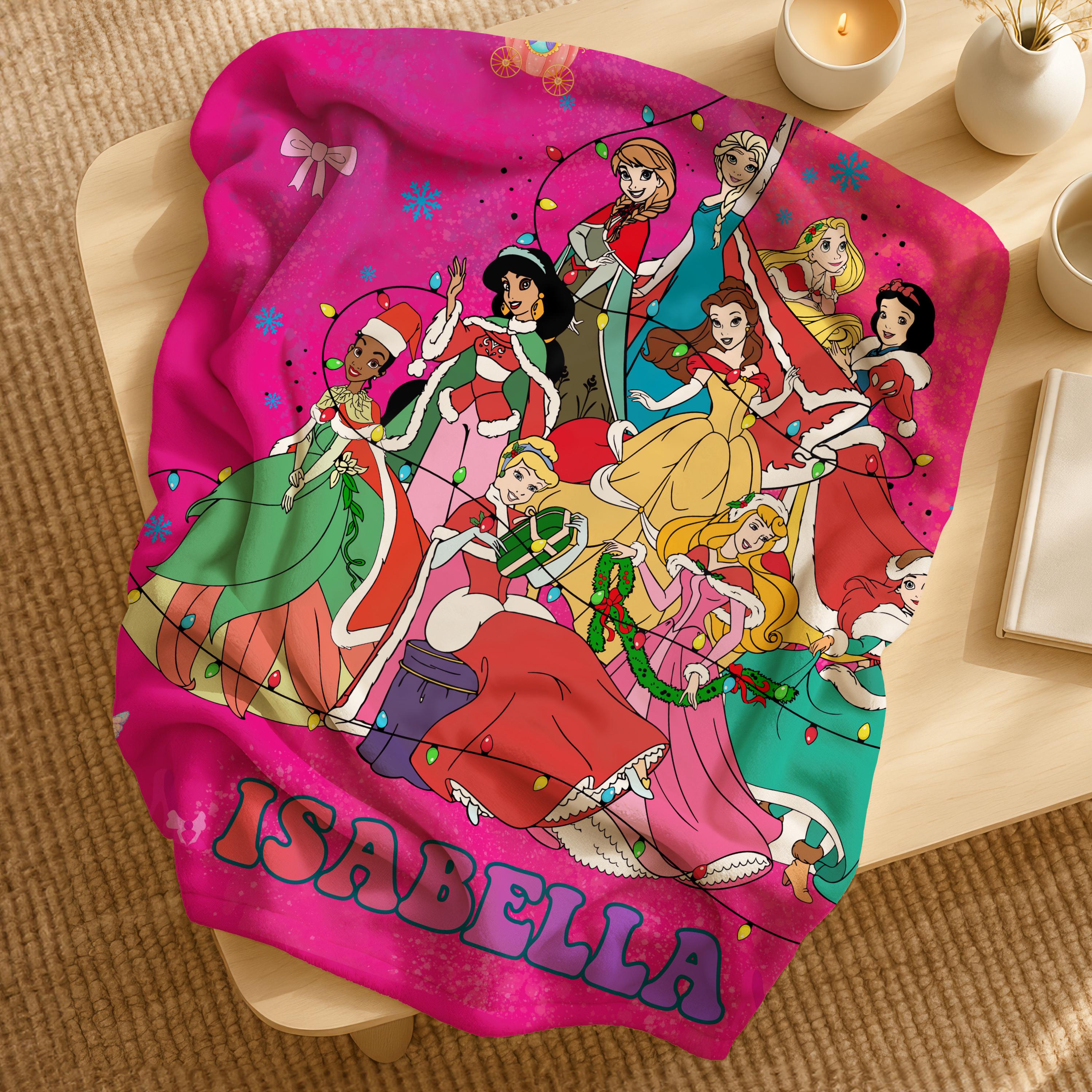 Personalized Disney Princess Blanket,Custom Name Disney Princess Blanket,Gift for Daughter,Castle Disney Princess Throw,Castle Bedroom Decor