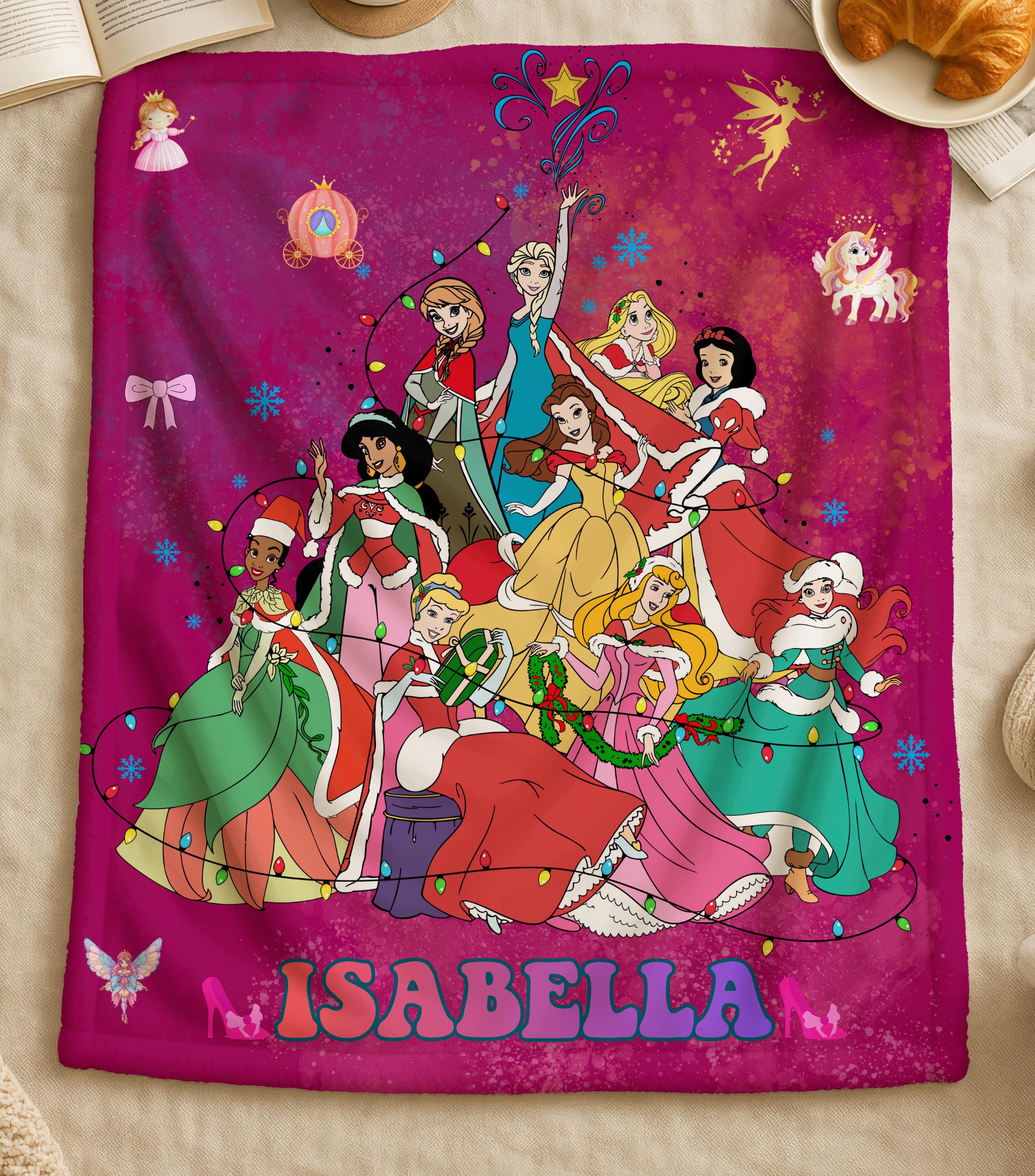 Personalized Disney Princess Blanket,Custom Name Disney Princess Blanket,Gift for Daughter,Castle Disney Princess Throw,Castle Bedroom Decor