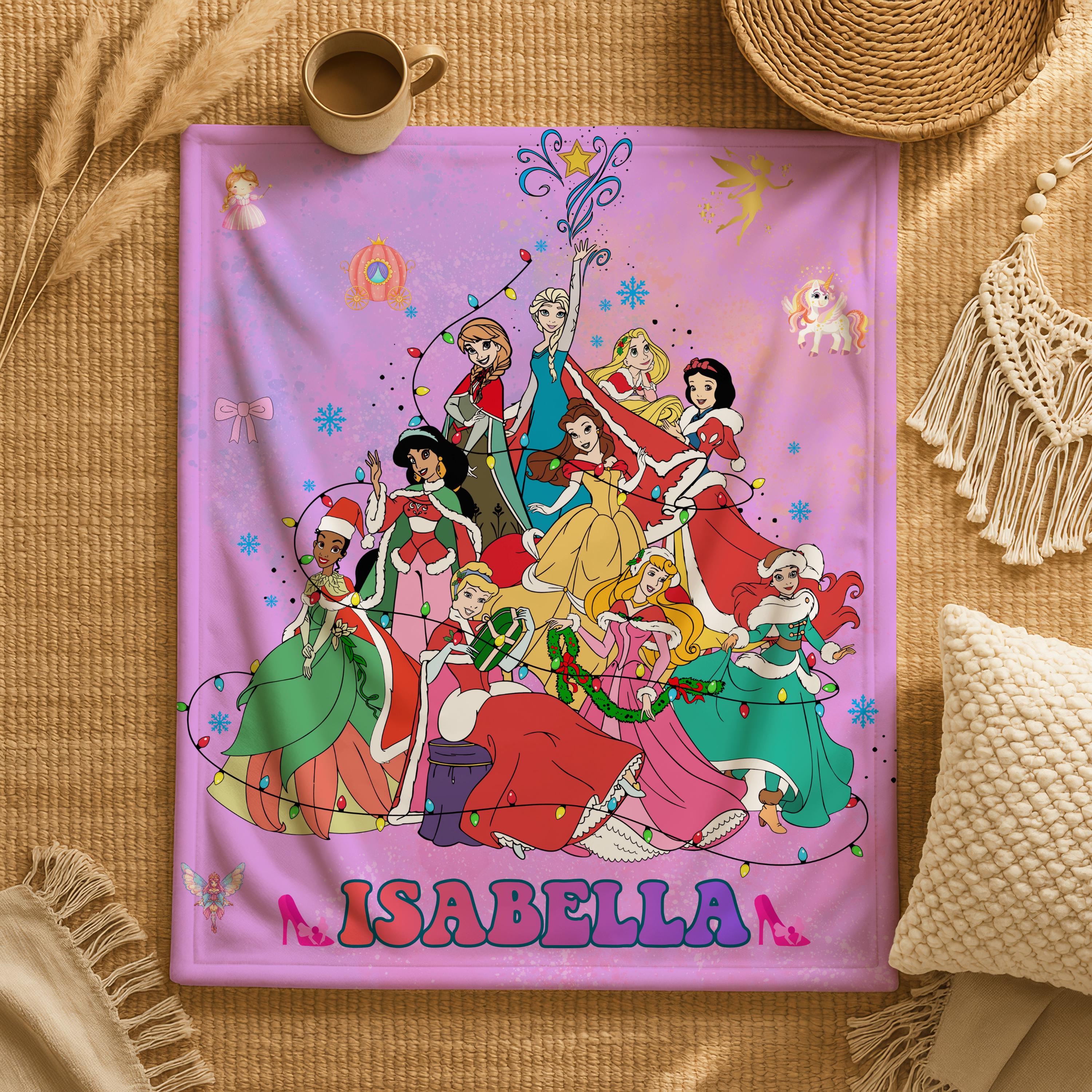 Personalized Disney Princess Blanket,Custom Name Disney Princess Blanket,Gift for Daughter,Castle Disney Princess Throw,Castle Bedroom Decor