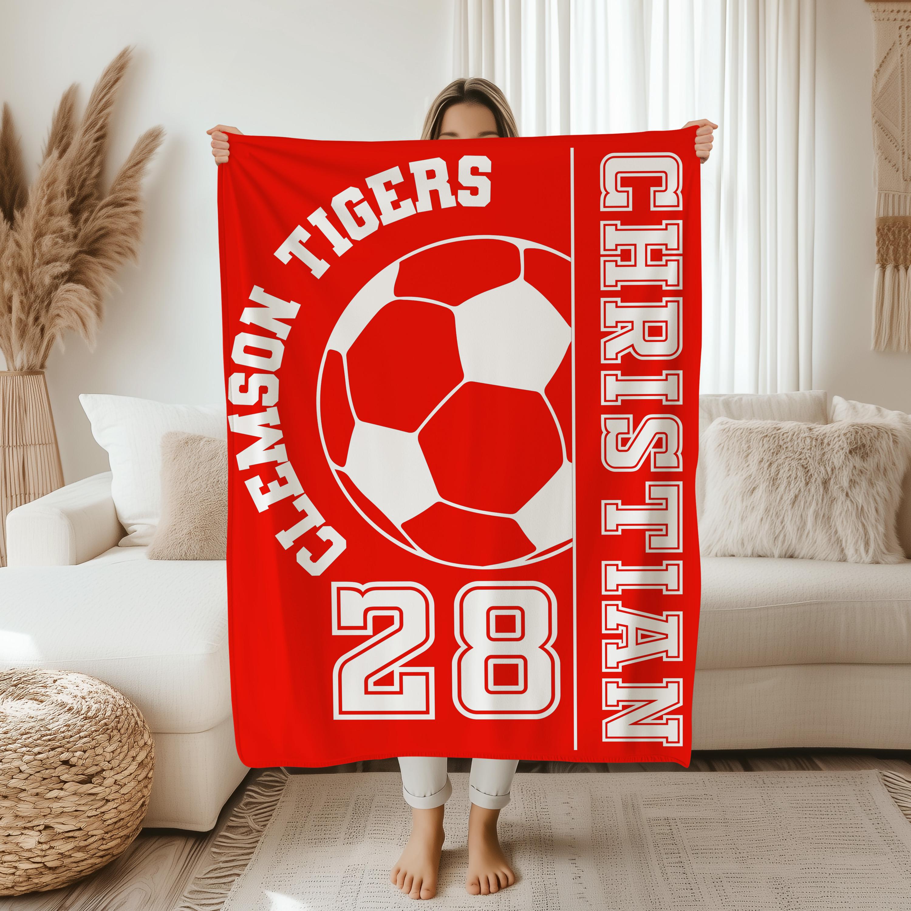 Custom Soccer Blanket Gift for Soccer  Player,Soccer Action Custom Sports Blanket, Personalized Soccer Gift, Sports Blanket