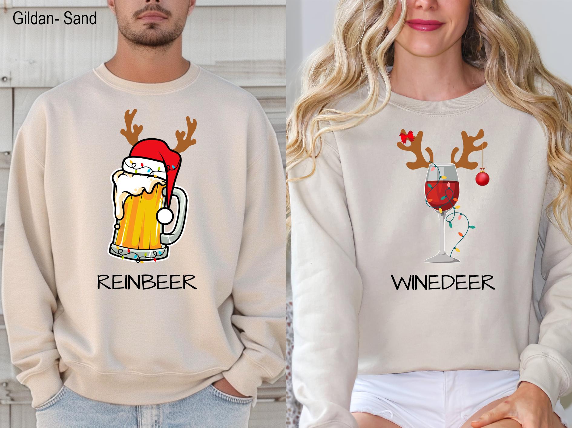 Winedeer Reinbeer Sweatshirts, Christmas Crewnecks, Unisex Sweaters, Funny Couple Christmas Shirts, Christmas Sweatshirt, Couples Sweaters