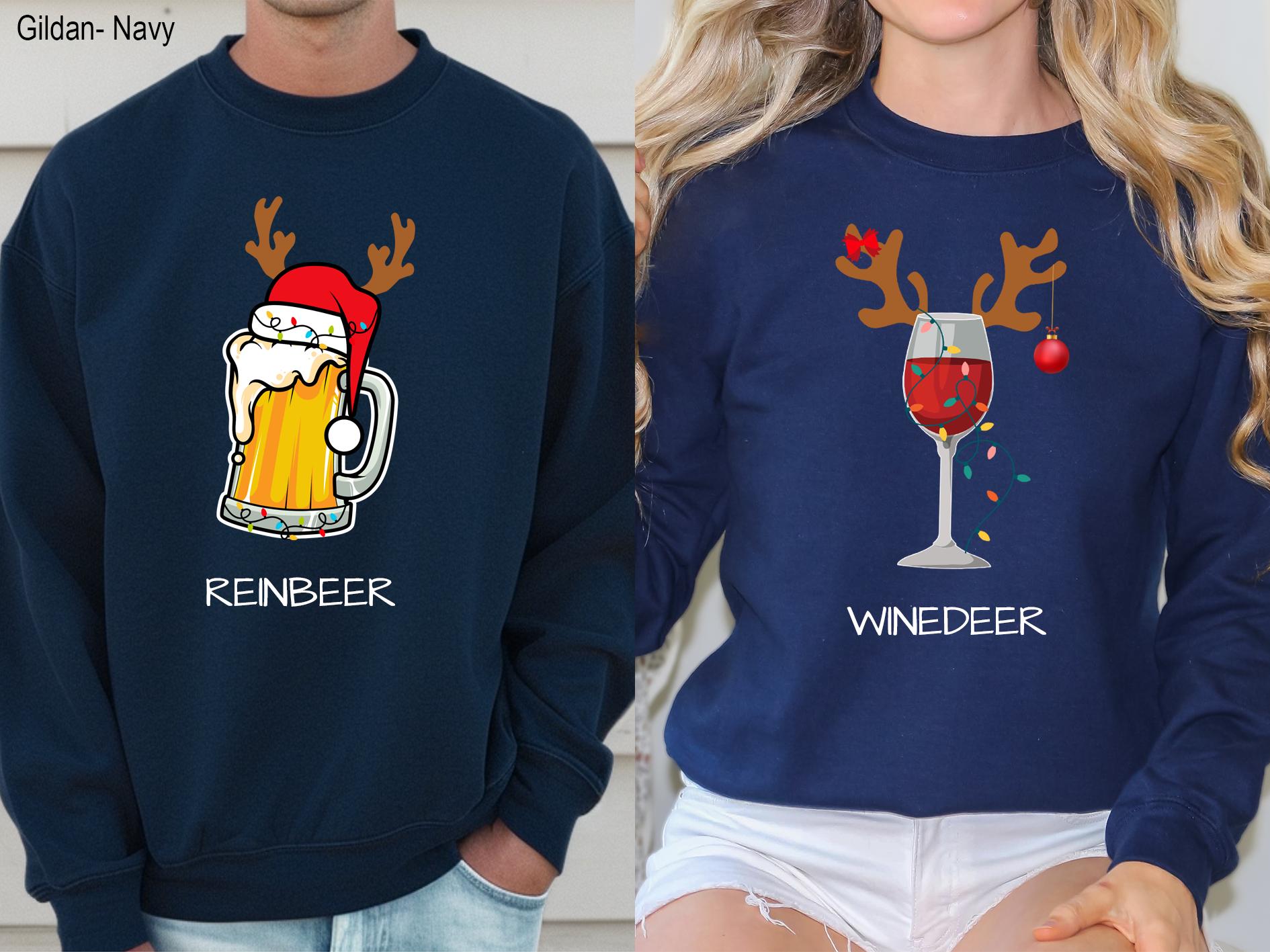 Winedeer Reinbeer Sweatshirts, Christmas Crewnecks, Unisex Sweaters, Funny Couple Christmas Shirts, Christmas Sweatshirt, Couples Sweaters