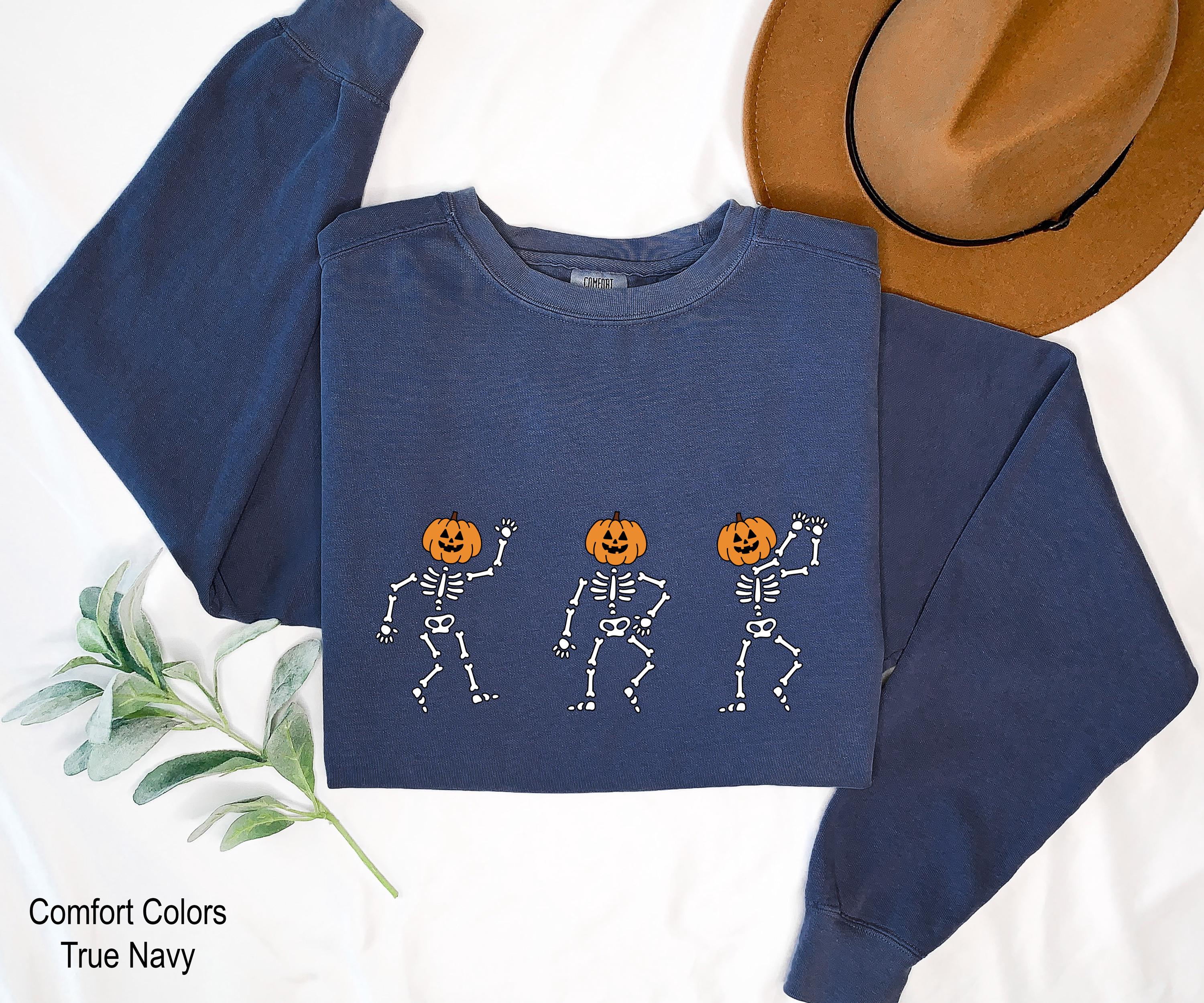 Dancing Skeleton Sweatshirt, Halloween Skeleton Sweatshirt, Halloween Pumpkin Shirt, Funny Skeleton Sweater, Pumpkin Head Sweatshirt