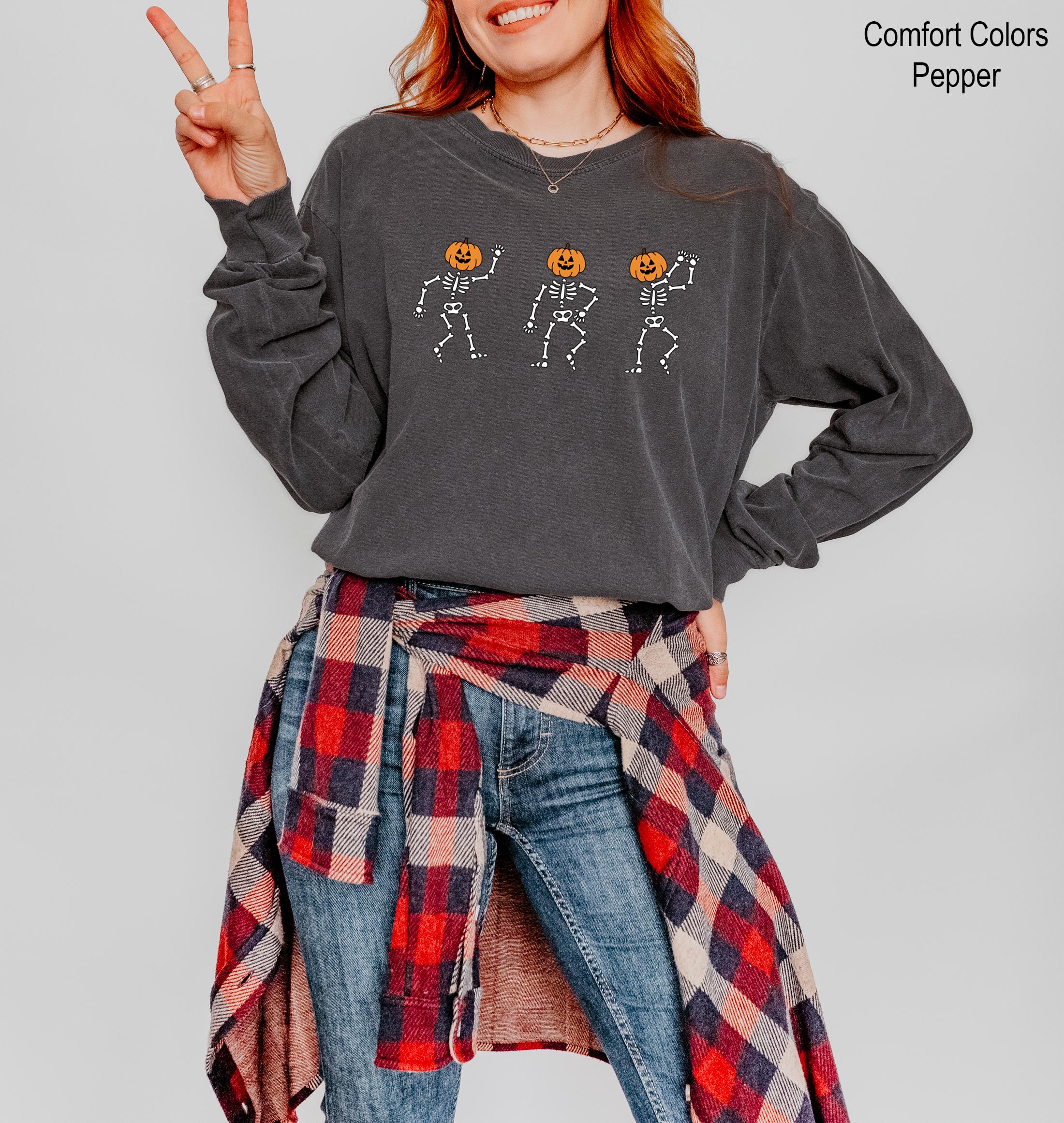 Dancing Skeleton Sweatshirt, Halloween Skeleton Sweatshirt, Halloween Pumpkin Shirt, Funny Skeleton Sweater, Pumpkin Head Sweatshirt