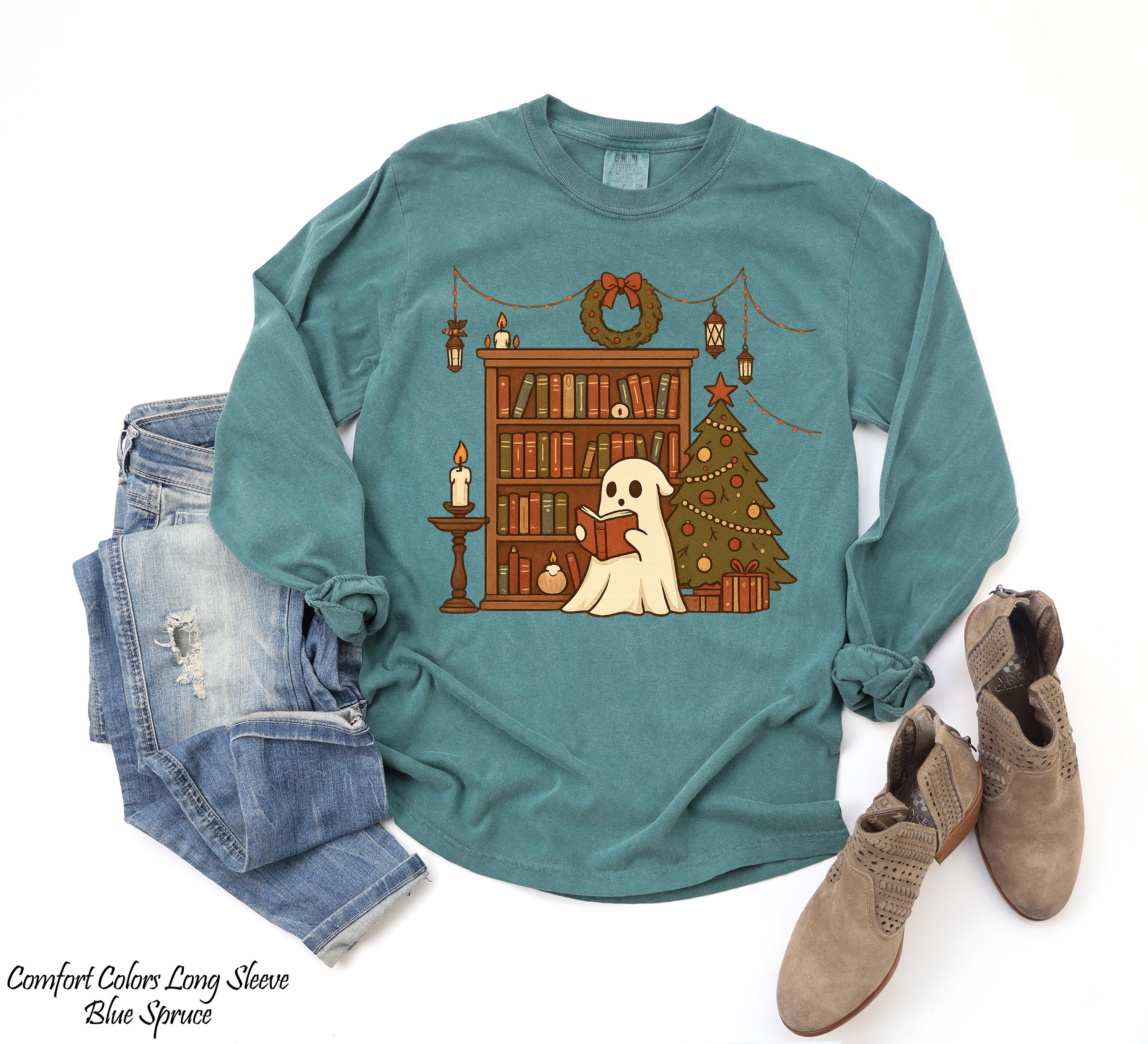 Retro Ghost Reading Books Sweatshirt, Bookish Halloween Sweatshirt, Librarian Halloween Shirt, Halloween Gift, Autumn BookLover Apparel