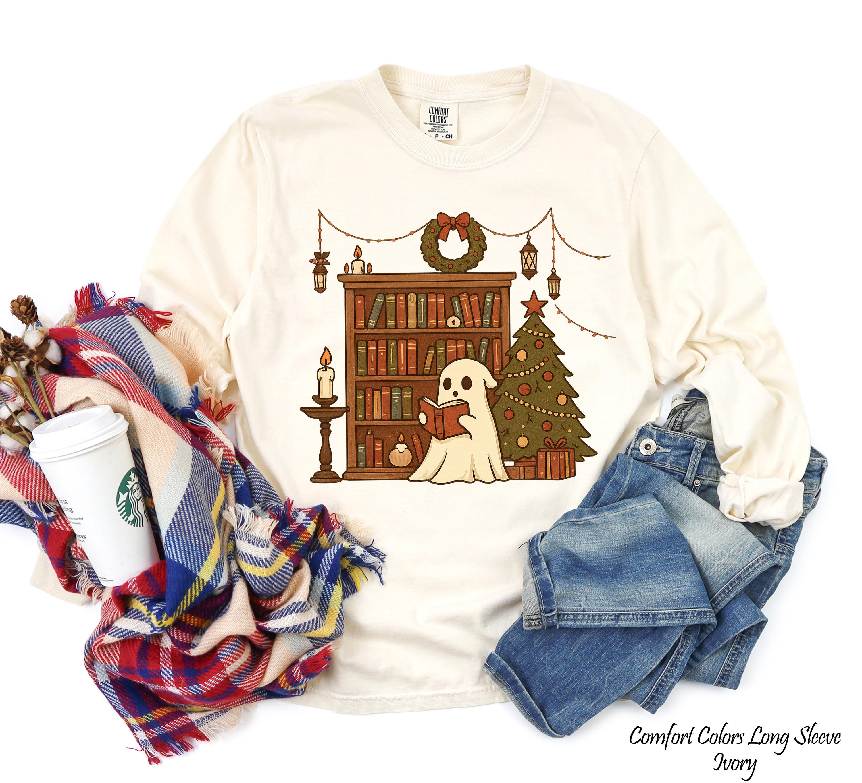 Retro Ghost Reading Books Sweatshirt, Bookish Halloween Sweatshirt, Librarian Halloween Shirt, Halloween Gift, Autumn BookLover Apparel