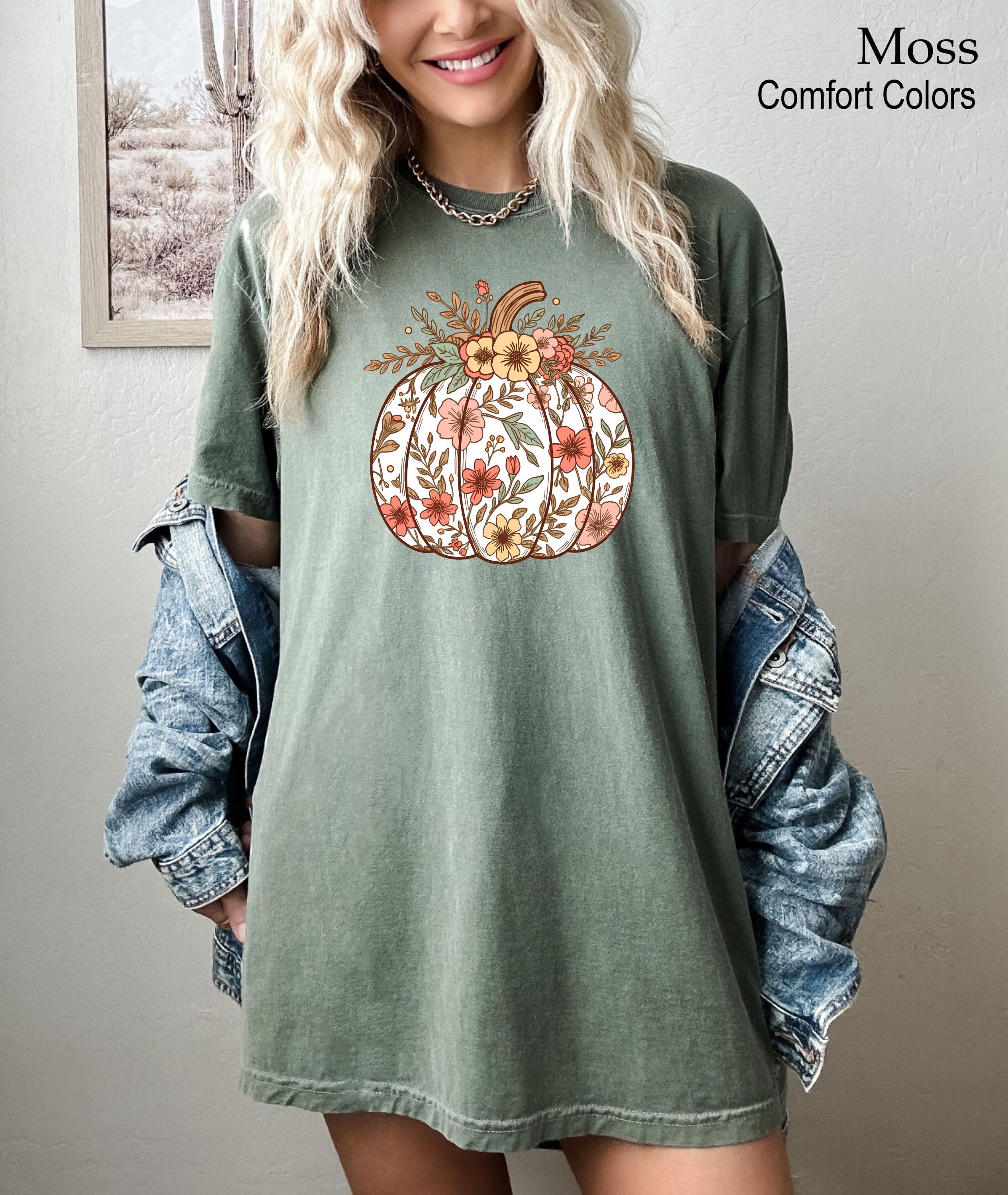 Fall Season Floral Pumpkin Shirt,Cozy Thanksgiving Autumn T-Shirt,Flower Pumpkin Shirt, Halloween Pumpkin Shirt, Floral Pumpkin Season Tee