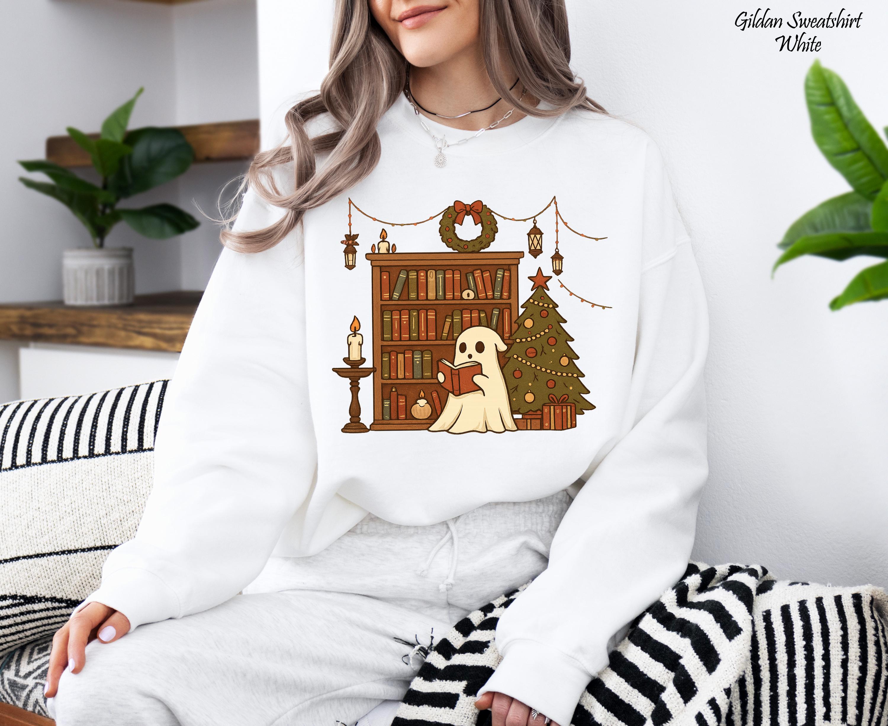 Retro Ghost Reading Books Sweatshirt, Bookish Halloween Sweatshirt, Librarian Halloween Shirt, Halloween Gift, Autumn BookLover Apparel
