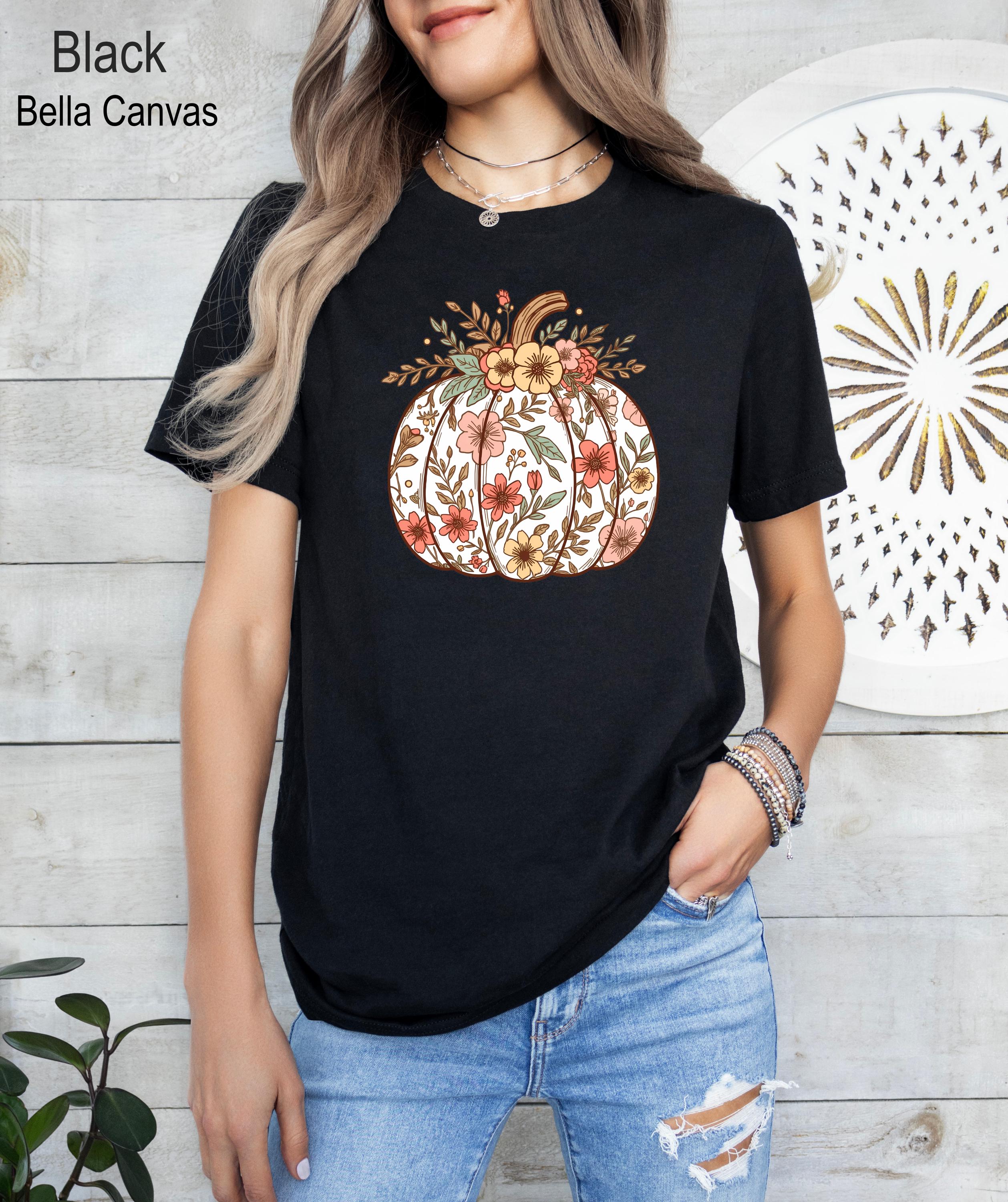 Fall Season Floral Pumpkin Shirt,Cozy Thanksgiving Autumn T-Shirt,Flower Pumpkin Shirt, Halloween Pumpkin Shirt, Floral Pumpkin Season Tee