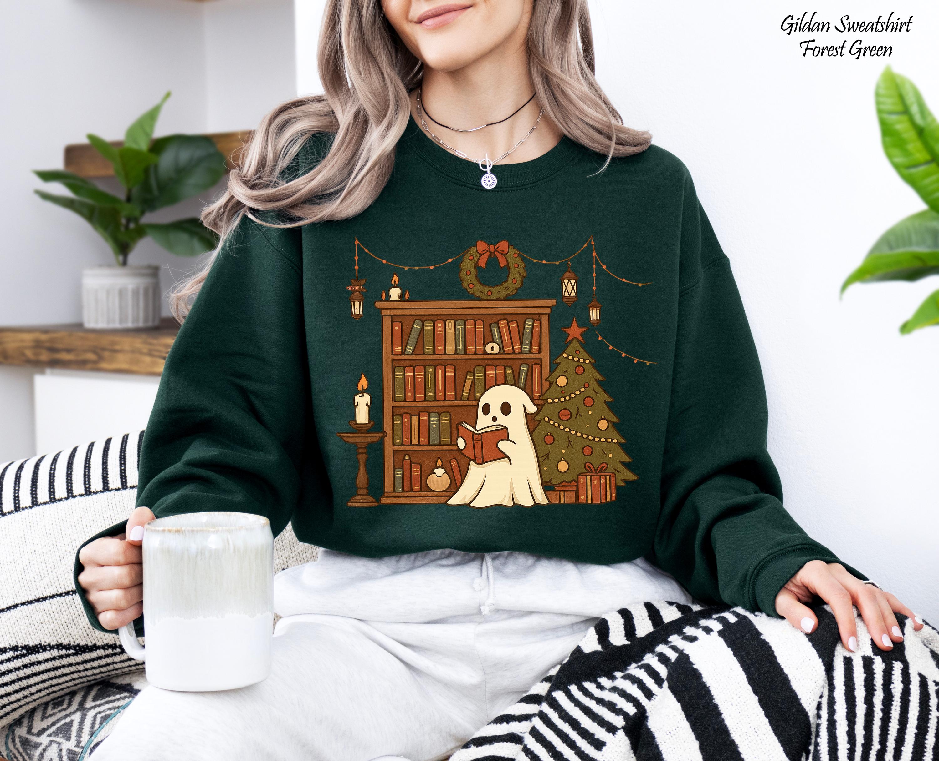 Retro Ghost Reading Books Sweatshirt, Bookish Halloween Sweatshirt, Librarian Halloween Shirt, Halloween Gift, Autumn BookLover Apparel