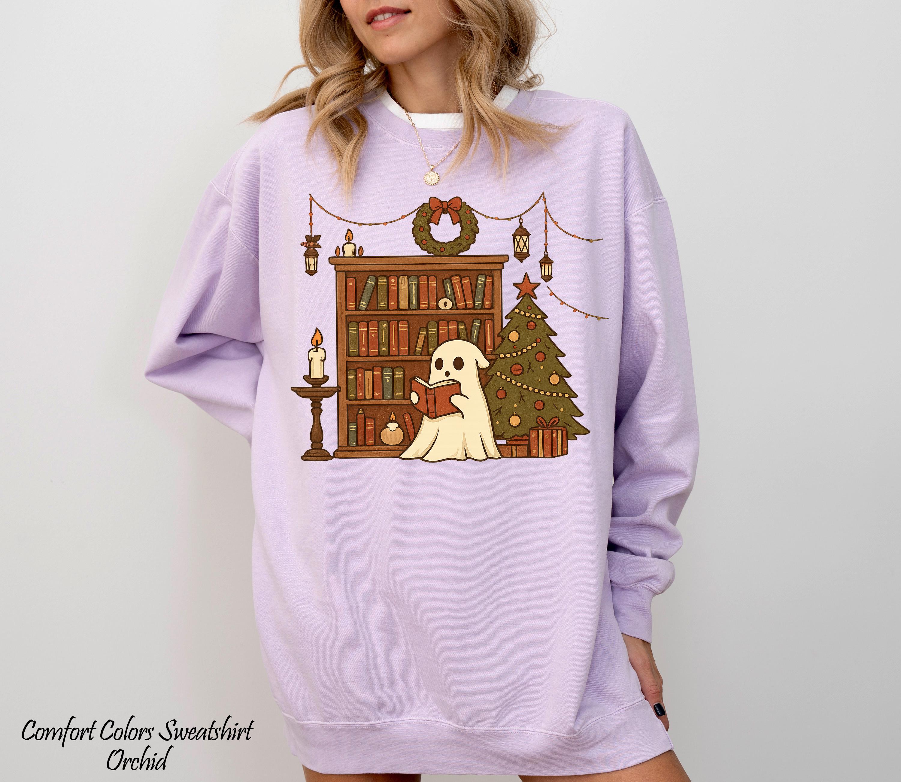 Retro Ghost Reading Books Sweatshirt, Bookish Halloween Sweatshirt, Librarian Halloween Shirt, Halloween Gift, Autumn BookLover Apparel