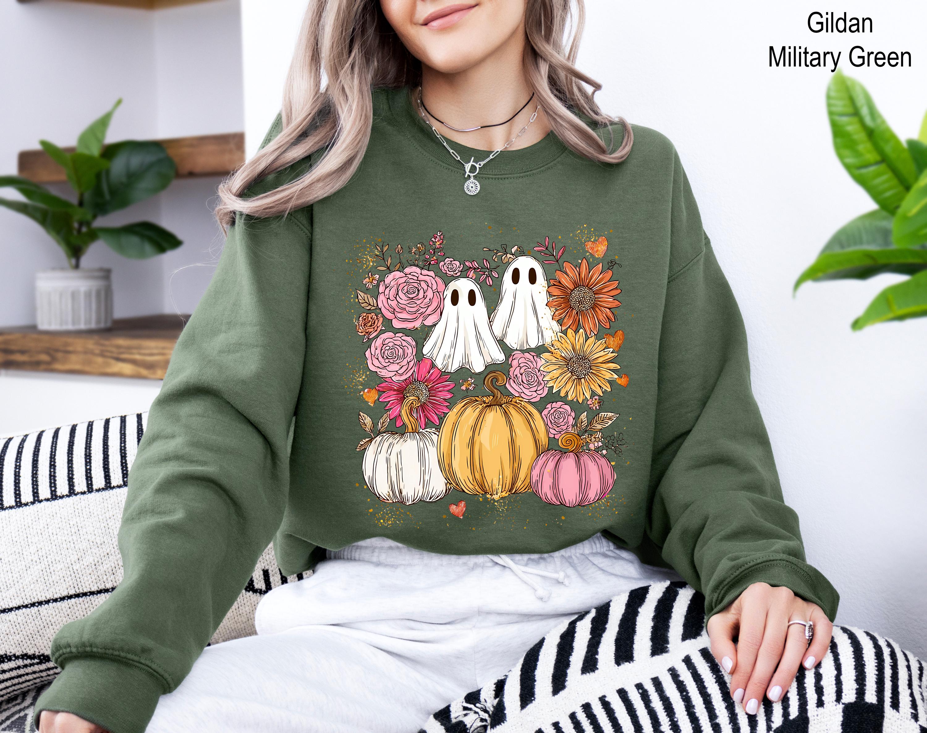 Floral Ghosts Halloween Sweatshirt, Cute Ghost Sweatshirt, Cute Halloween Shirt, Floral Retro Halloween Shirt, Pumpkin Season Sweatshirt