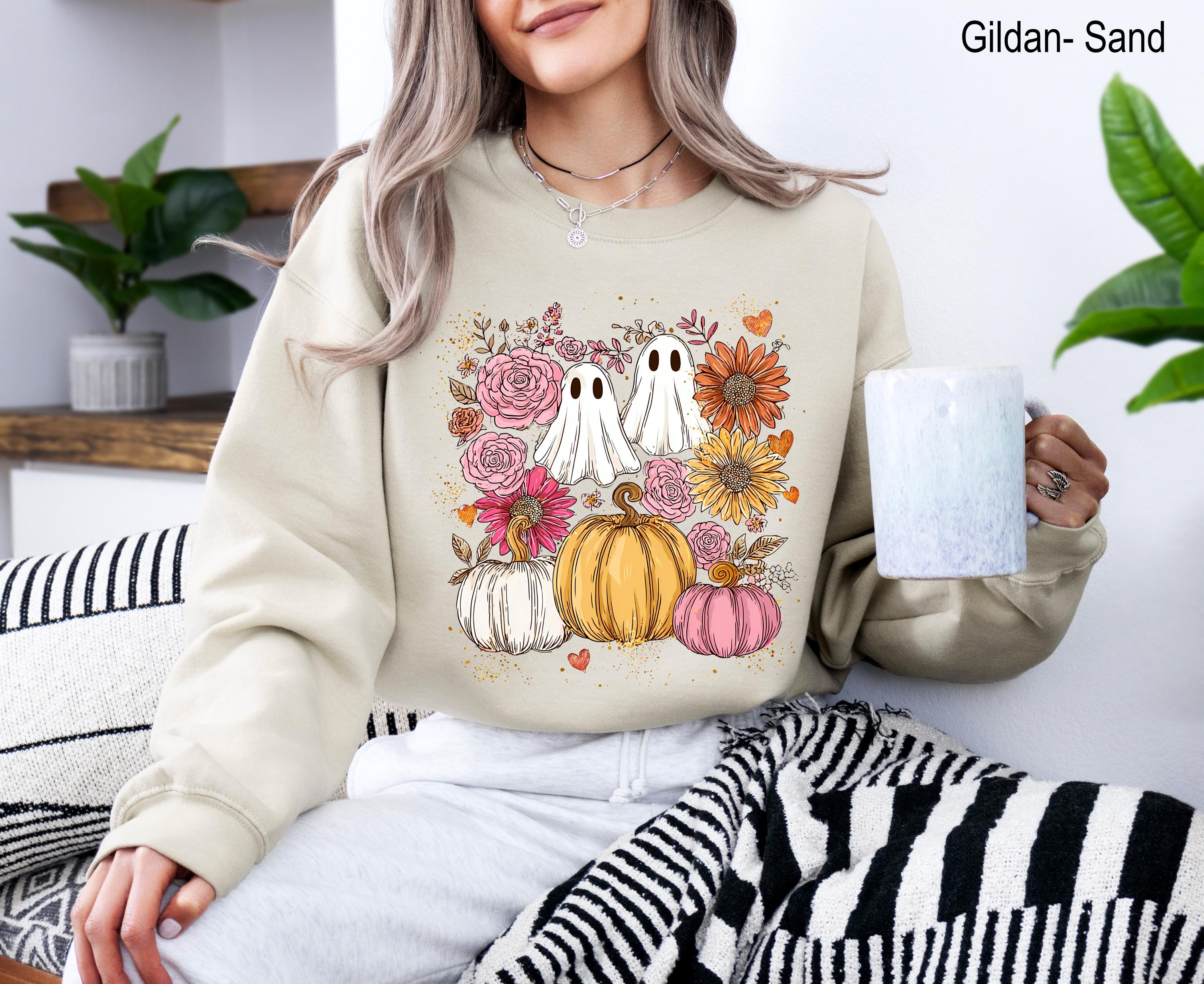 Floral Ghosts Halloween Sweatshirt, Cute Ghost Sweatshirt, Cute Halloween Shirt, Floral Retro Halloween Shirt, Pumpkin Season Sweatshirt