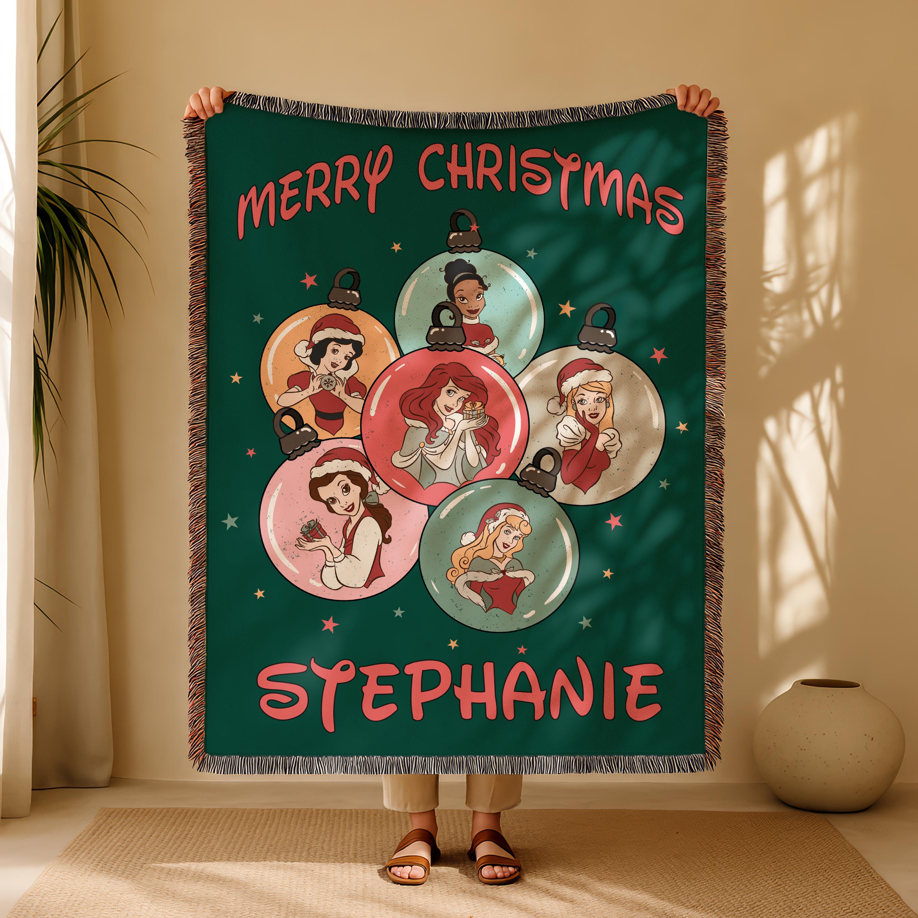 Custom Disney PrincessesWoven Fleece Blanket,Baby Shower Gift, Custom Name Nursery Decor, Merry Christmas Party Gift, Xmas Holiday Blanket