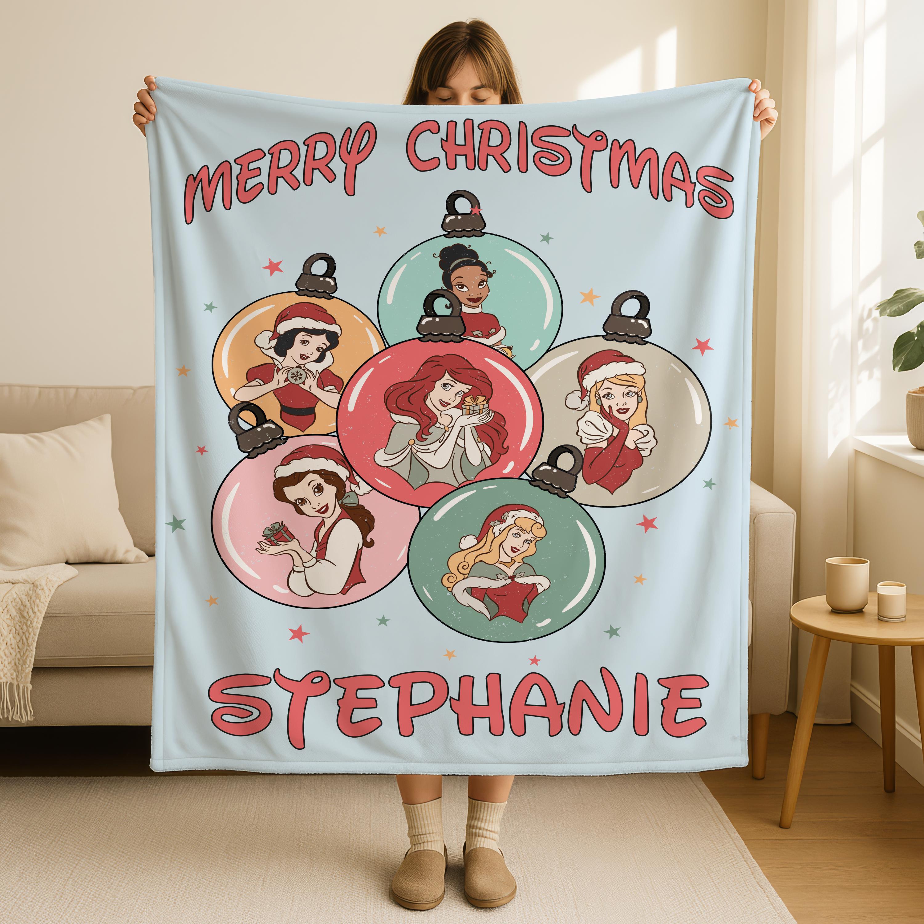 Custom Disney PrincessesWoven Fleece Blanket,Baby Shower Gift, Custom Name Nursery Decor, Merry Christmas Party Gift, Xmas Holiday Blanket