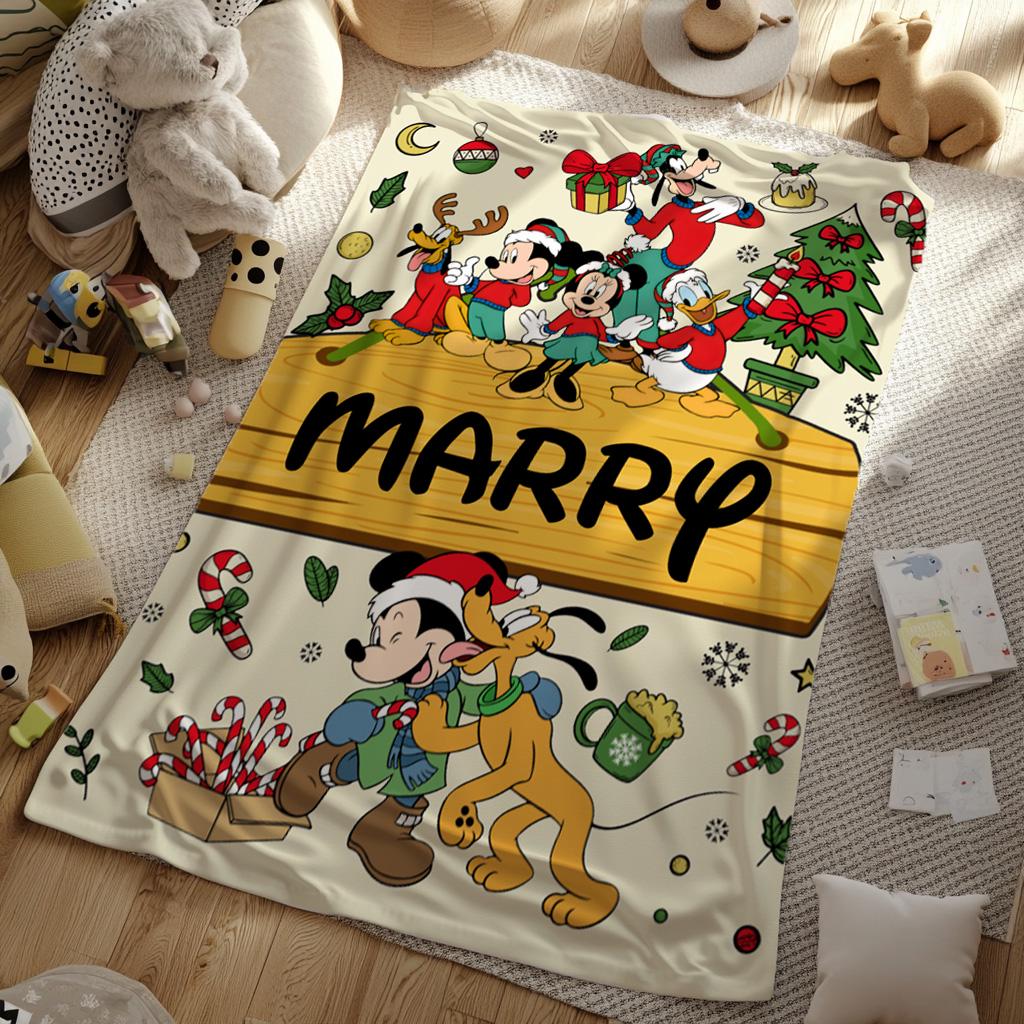 Customized Mickey and Friends Blanket, Christmas Blanket with Name, Mickey Blanket, Christmas Presents, Xmas Kid Gifts, Daughter Son Gift