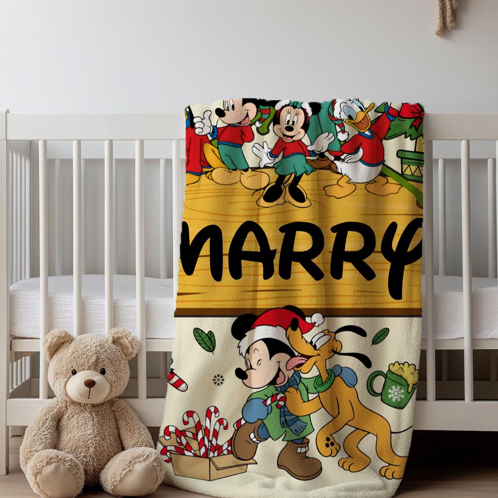 Customized Mickey and Friends Blanket, Christmas Blanket with Name, Mickey Blanket, Christmas Presents, Xmas Kid Gifts, Daughter Son Gift