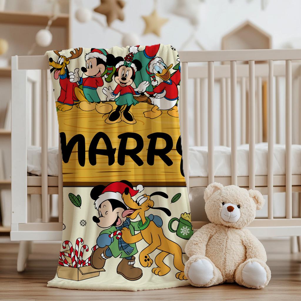 Customized Mickey and Friends Blanket, Christmas Blanket with Name, Mickey Blanket, Christmas Presents, Xmas Kid Gifts, Daughter Son Gift