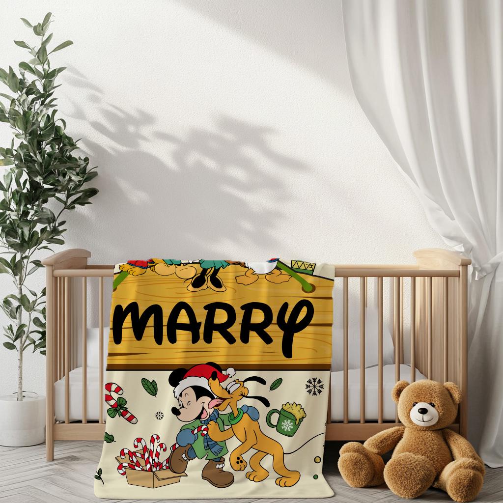 Customized Mickey and Friends Blanket, Christmas Blanket with Name, Mickey Blanket, Christmas Presents, Xmas Kid Gifts, Daughter Son Gift