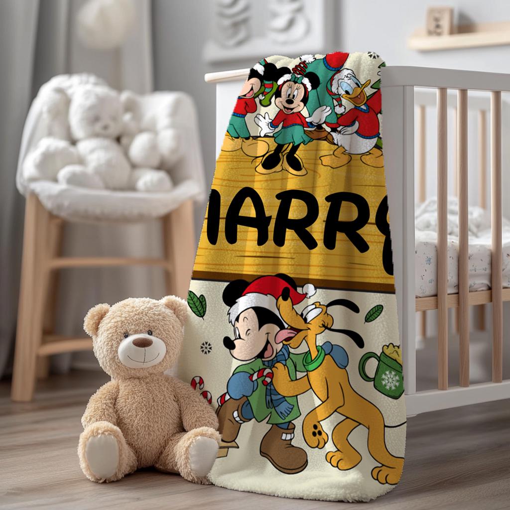 Customized Mickey and Friends Blanket, Christmas Blanket with Name, Mickey Blanket, Christmas Presents, Xmas Kid Gifts, Daughter Son Gift