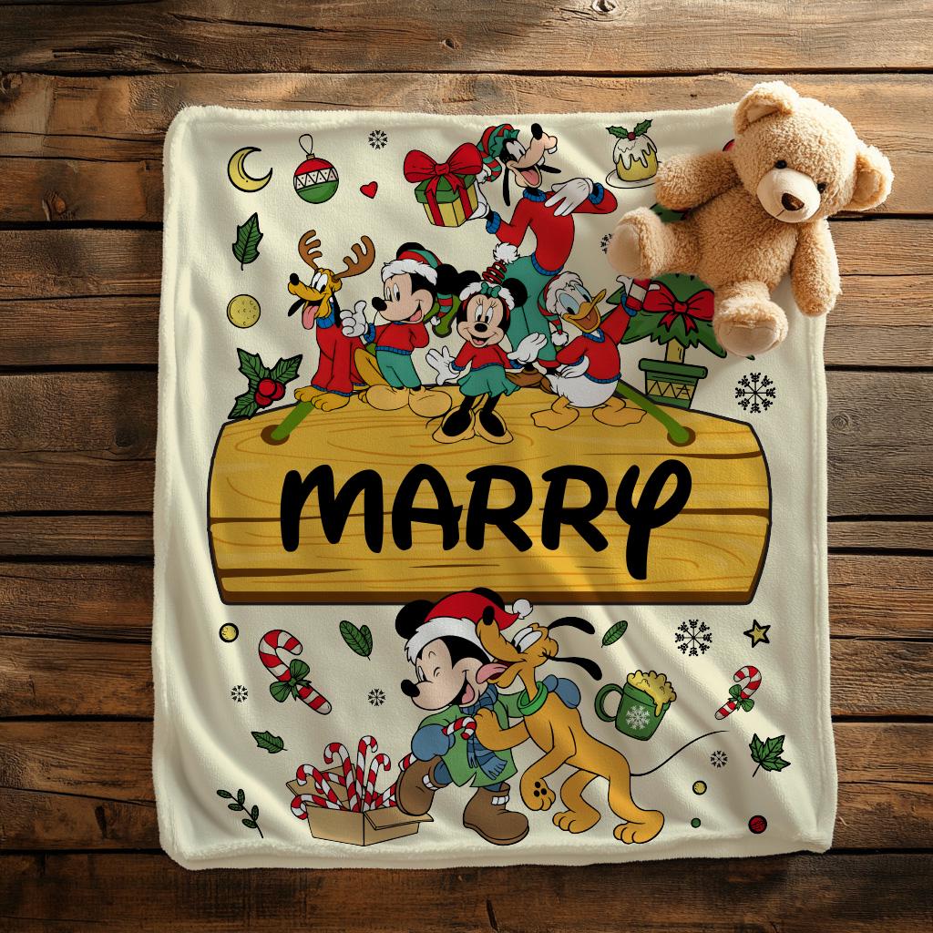 Customized Mickey and Friends Blanket, Christmas Blanket with Name, Mickey Blanket, Christmas Presents, Xmas Kid Gifts, Daughter Son Gift