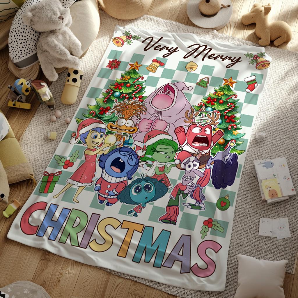 Inside Out Christmas Blanket, Very Merry Christmas Blanket, Inside Out Emotion Characters Decor,  Inside Out Christmas Blanket, Kid Gifts